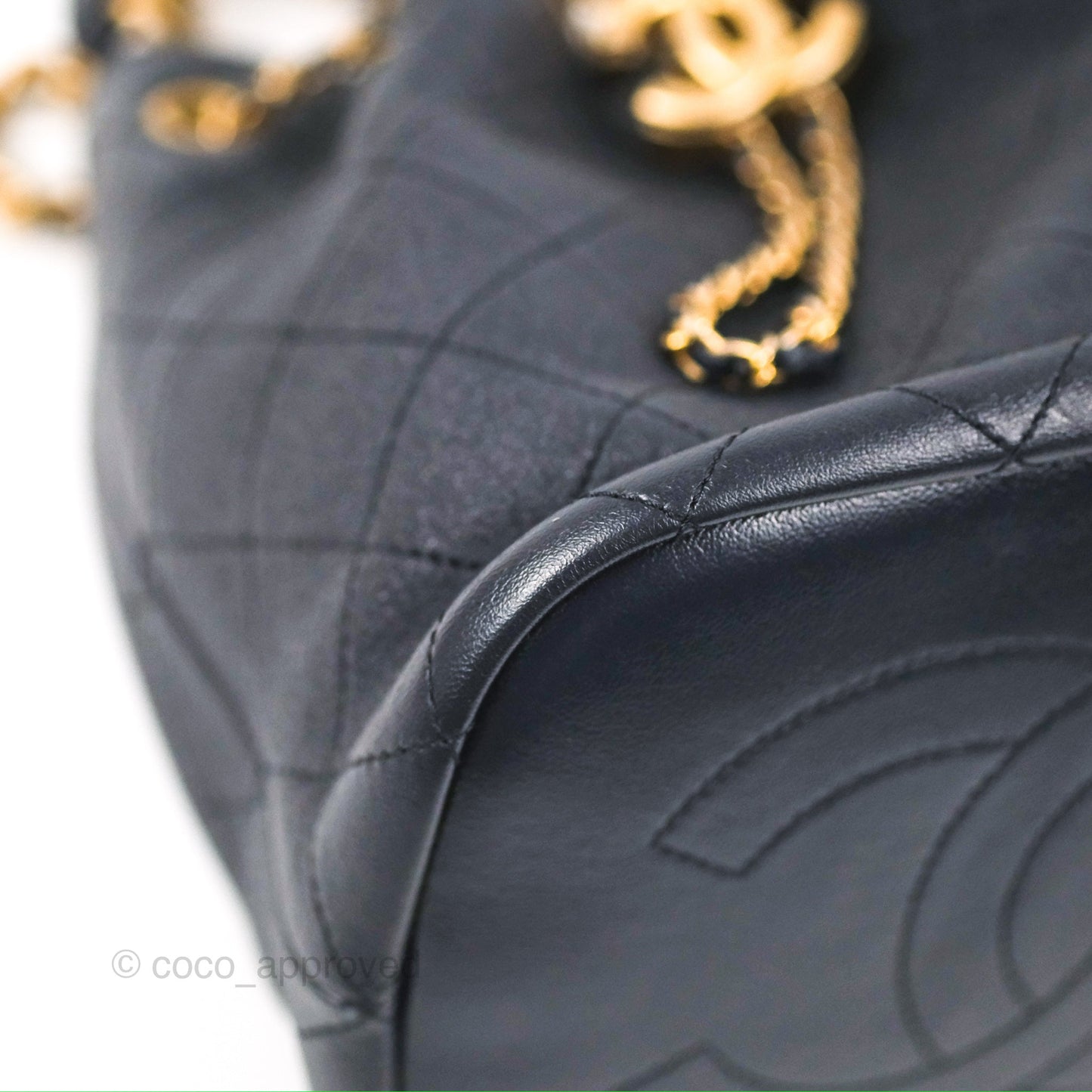 Chanel Quilted Top Handle Drawstring Bucket Bag Iridescent Navy Calfskin Aged Gold Hardware