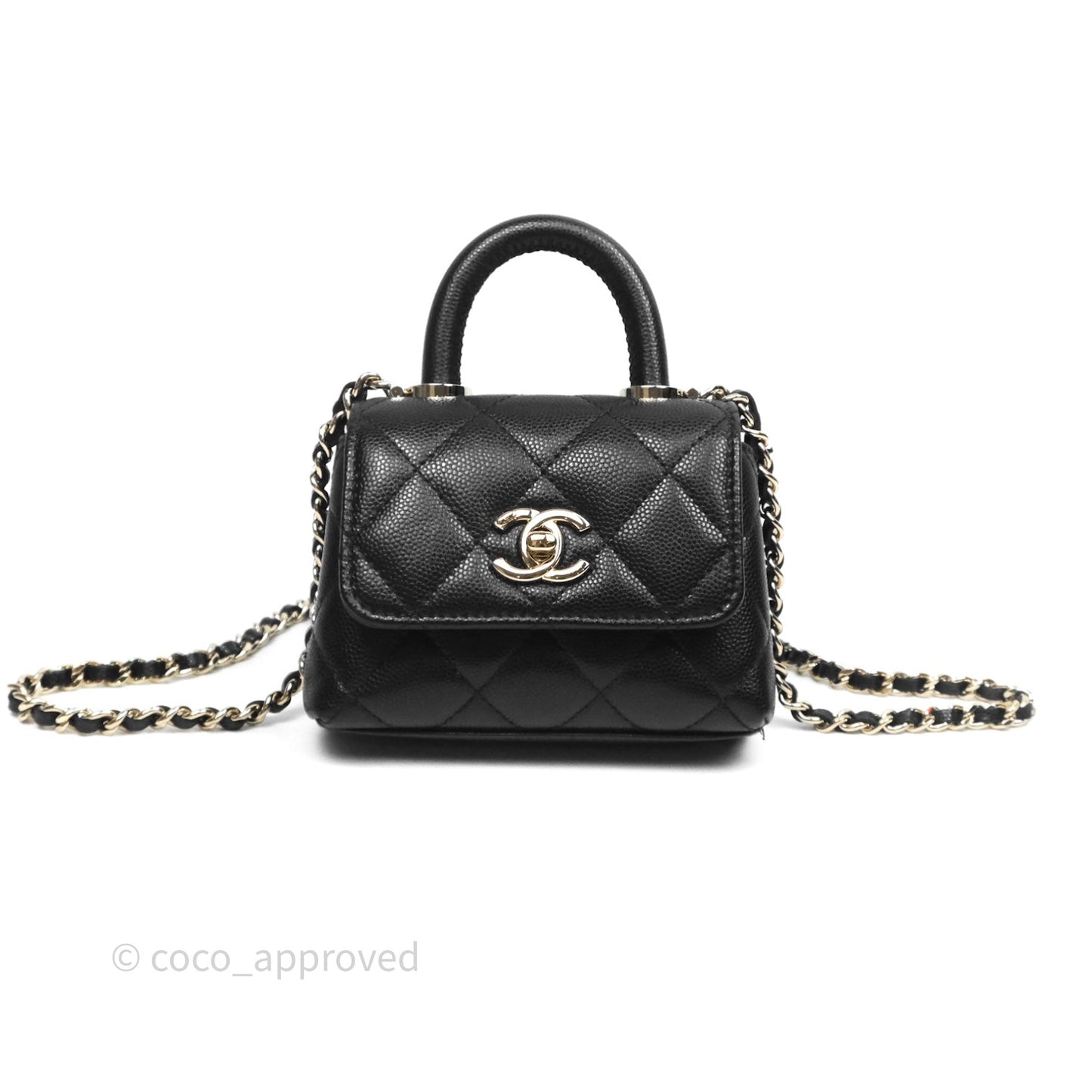 Chanel Nano Coco Handle Clutch Quilted Black Caviar Gold Hardware