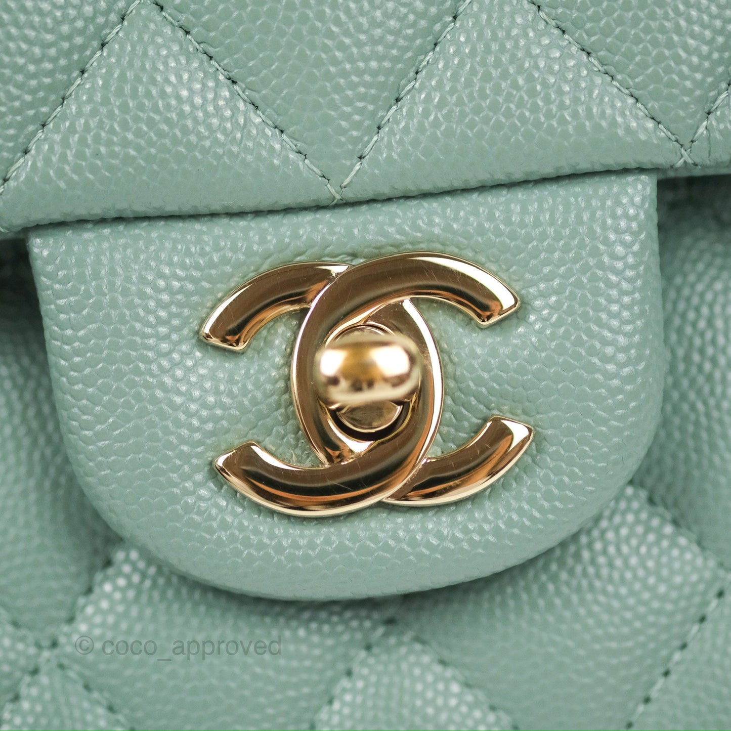 Chanel Classic M/L Medium Flap Quilted Tiffany Green Caviar Gold Hardware