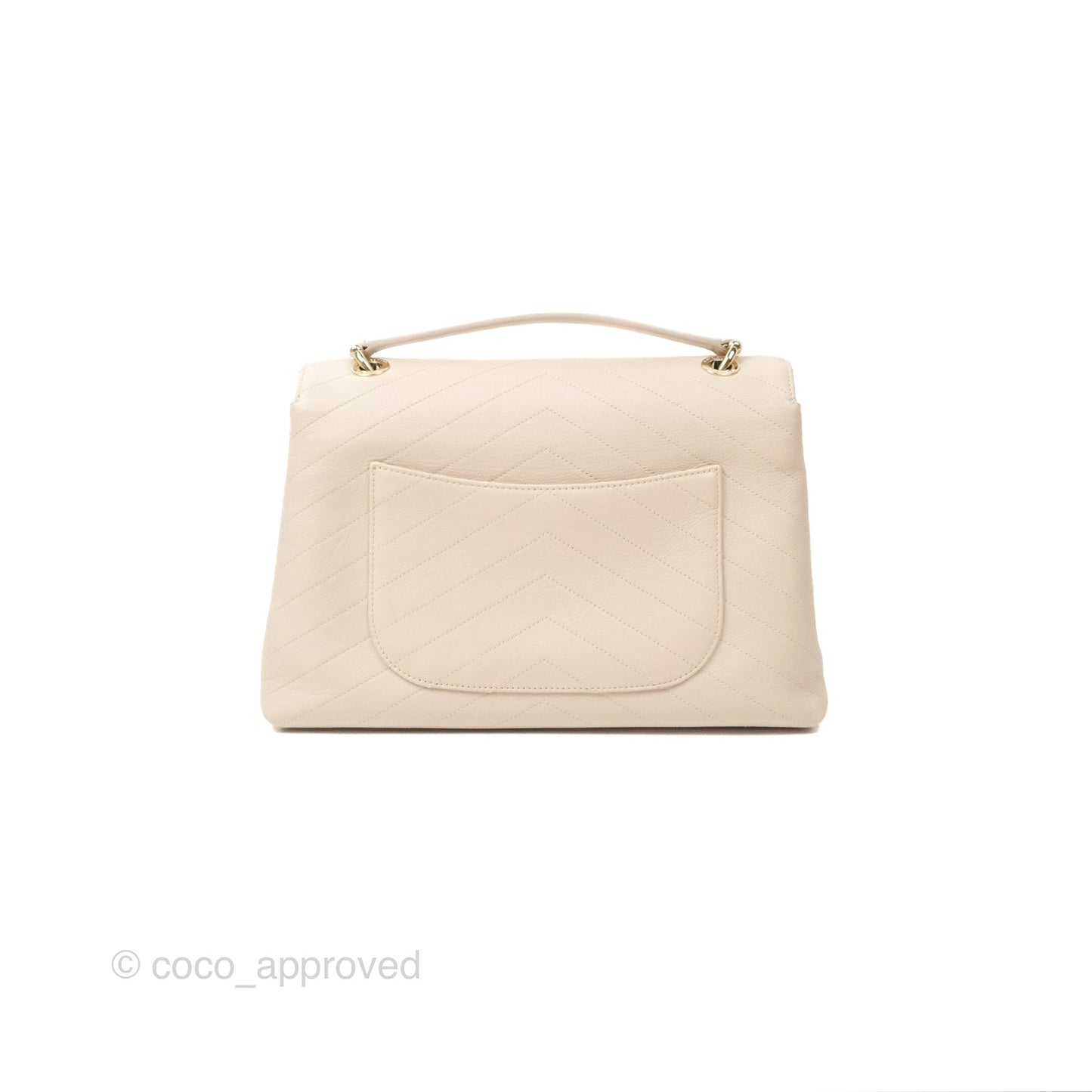 Chanel Large Chevron Chic Top Handle Bag Light Beige Grained Calfskin Gold Hardware