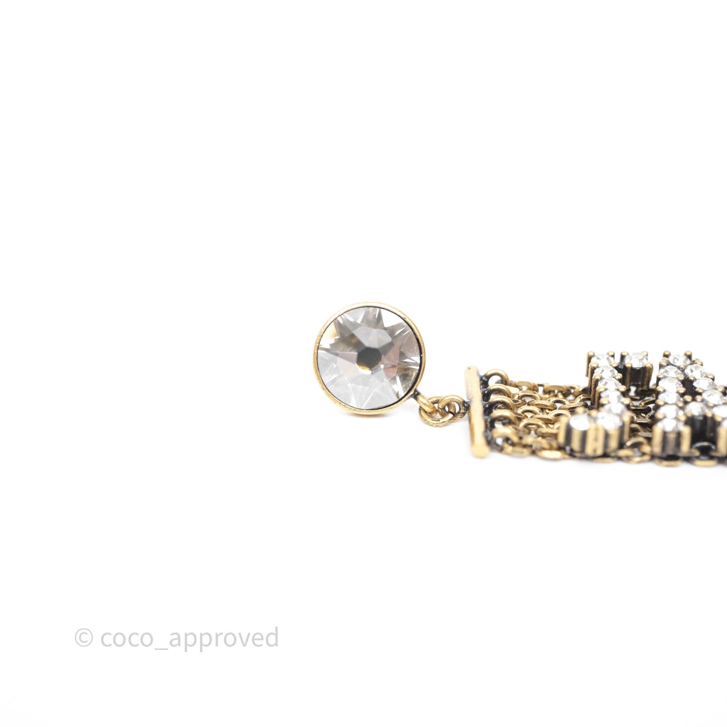 Christian Dior Crystal J'Adior Dangle Chain Earrings Gold Tone