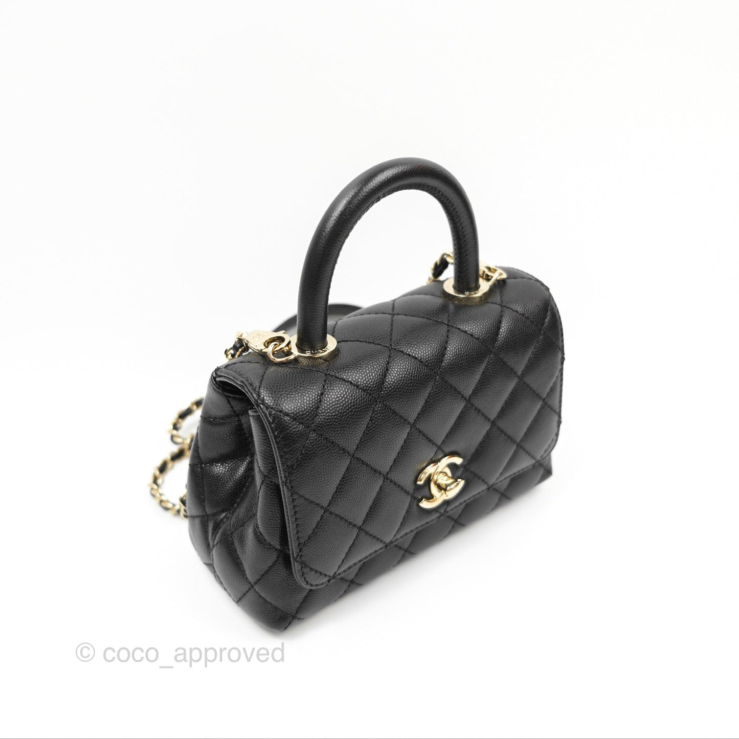 Chanel Mini Coco Handle Quilted Black Caviar Gold Hardware