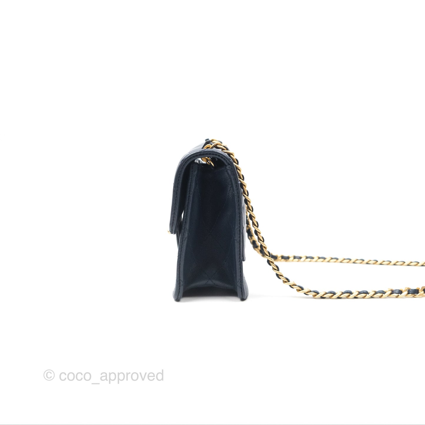Chanel Mini Square Sweet Quilted Flap Navy Caviar Aged Gold Hardware 21P