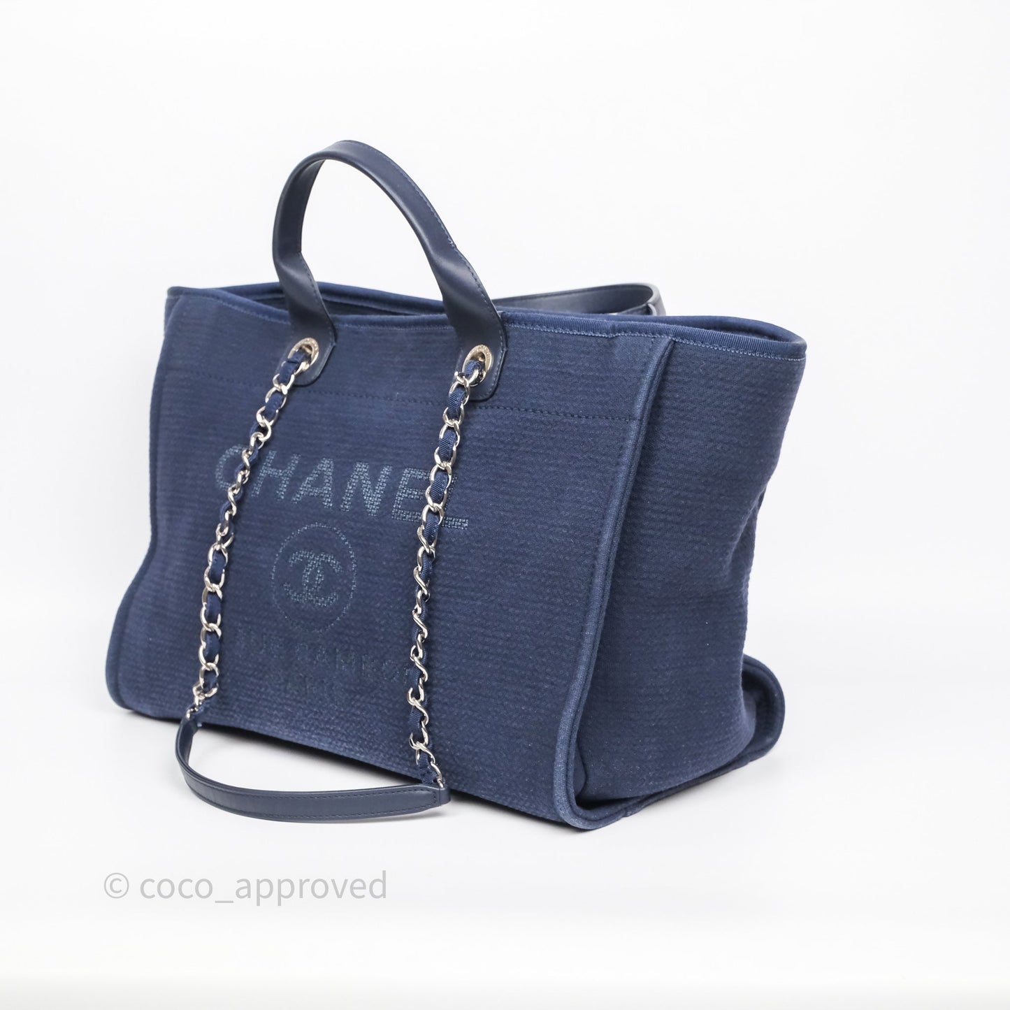 Chanel Large Deauville Navy Canvas Silver Hardware