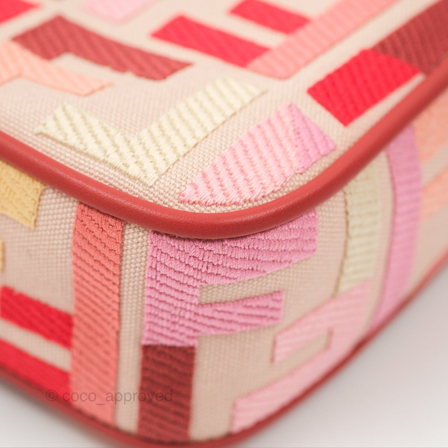 Fendi Medium Baguette Bag FF Embroidered Pink Canvas Gold Hardware