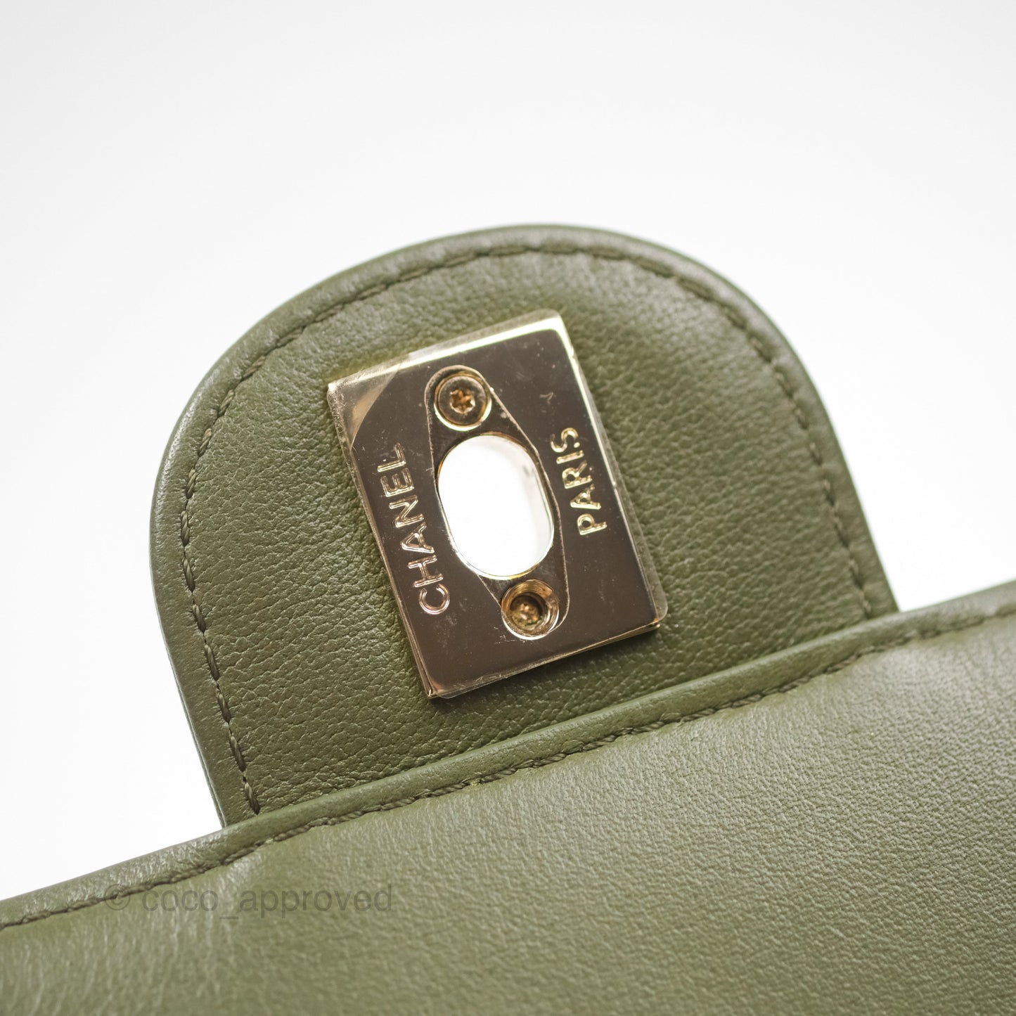 Chanel Small Coco Lady Quilted Flap Bag With Top Handle Olive Green Calfskin Gold Hardware