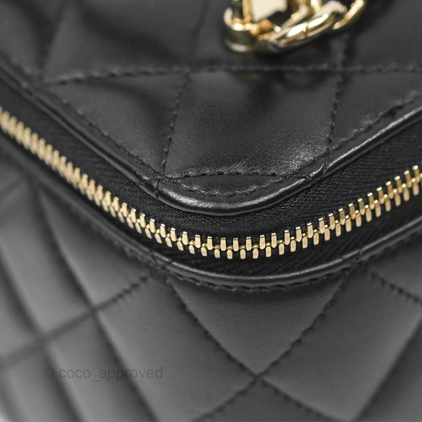 Chanel Vanity Rectangular Top Handle Black Lambskin Gold Hardware