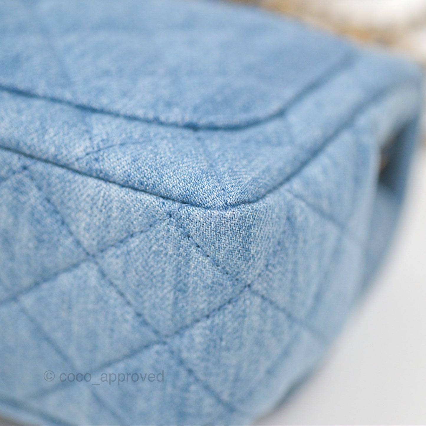 Chanel Mini Square Pearl Crush Quilted Denim Aged Gold Hardware