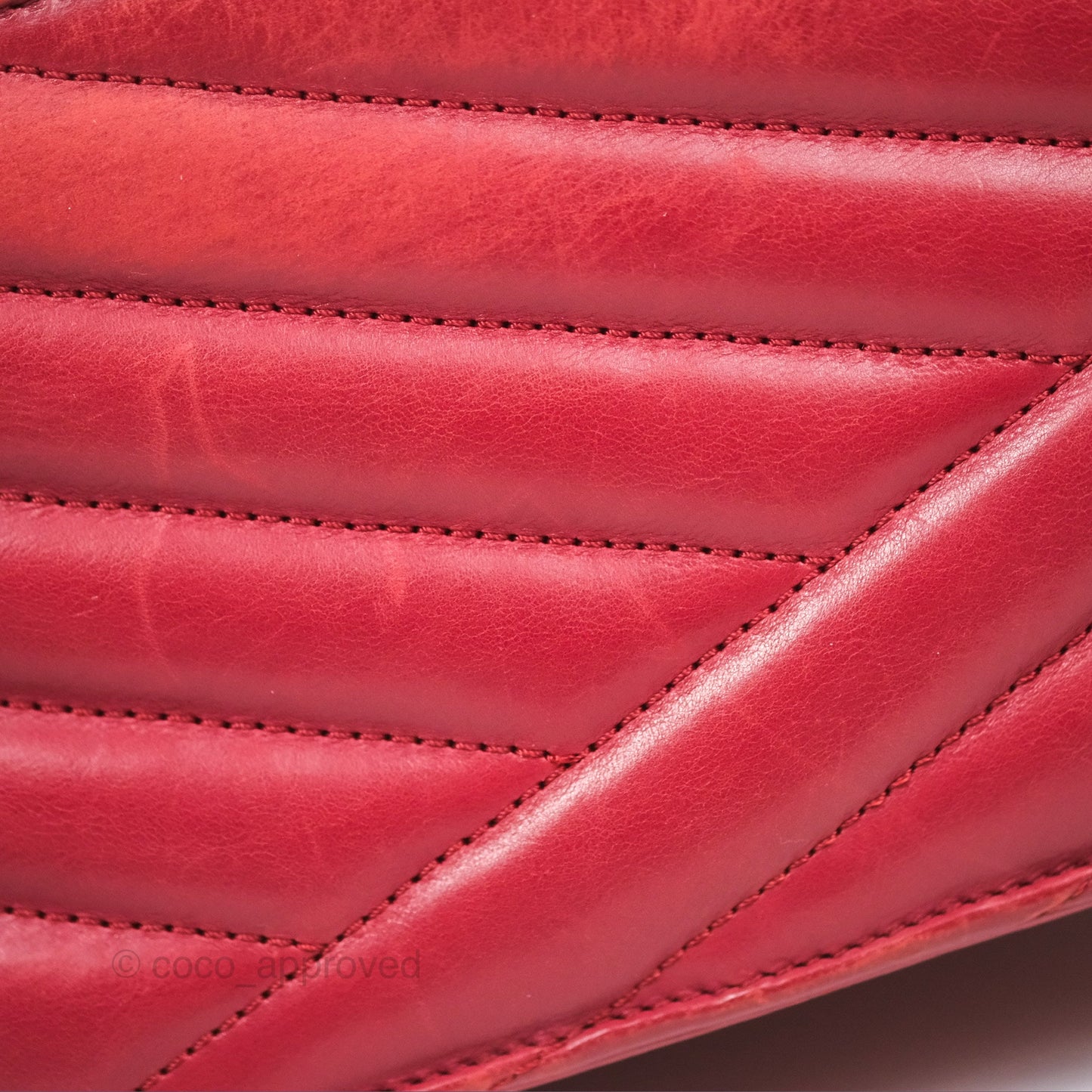Chanel Chevron Shoulder Bag Red Calfskin Aged Gold Hardware