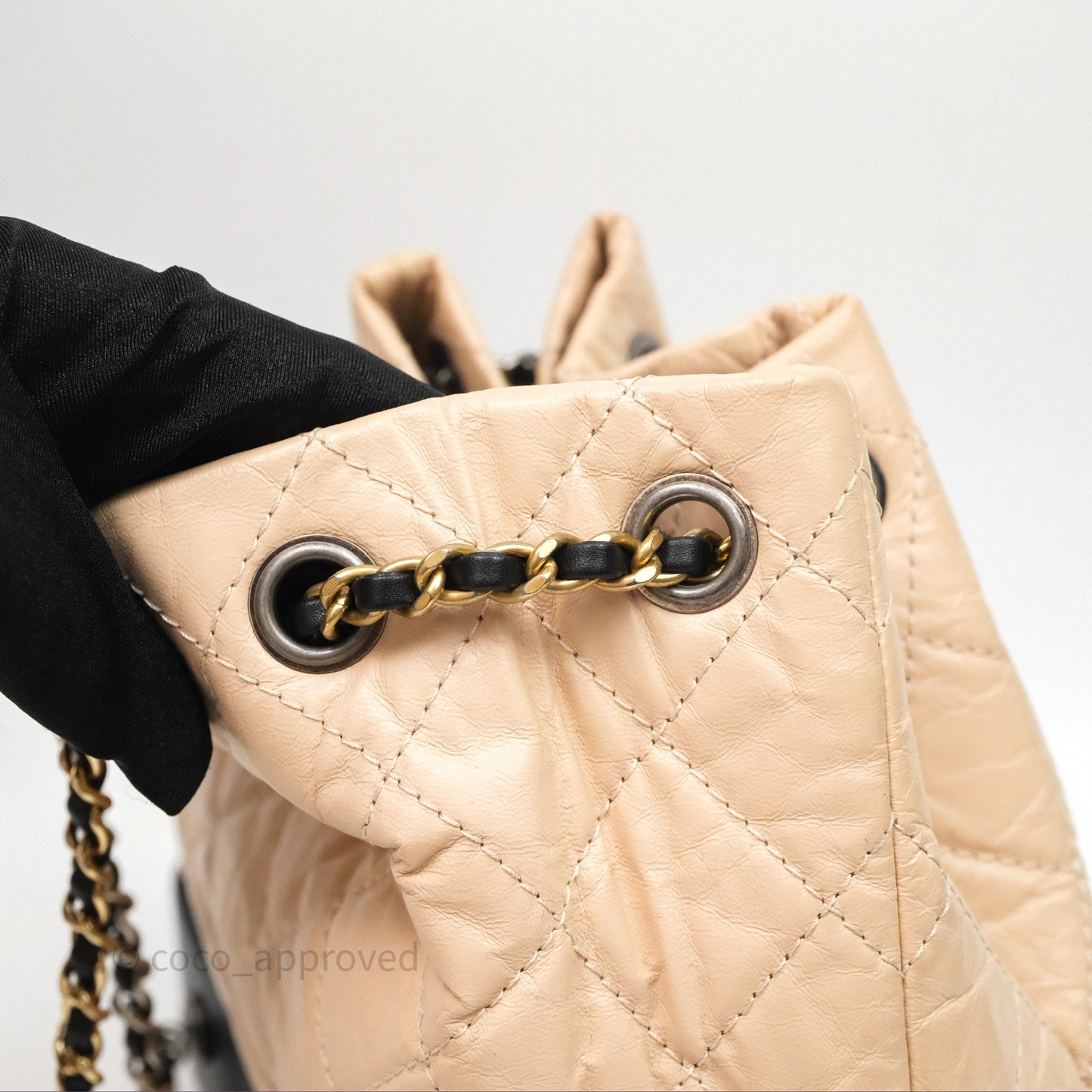 Chanel Quilted Small Gabrielle Backpack Black/Beige Aged Calfskin