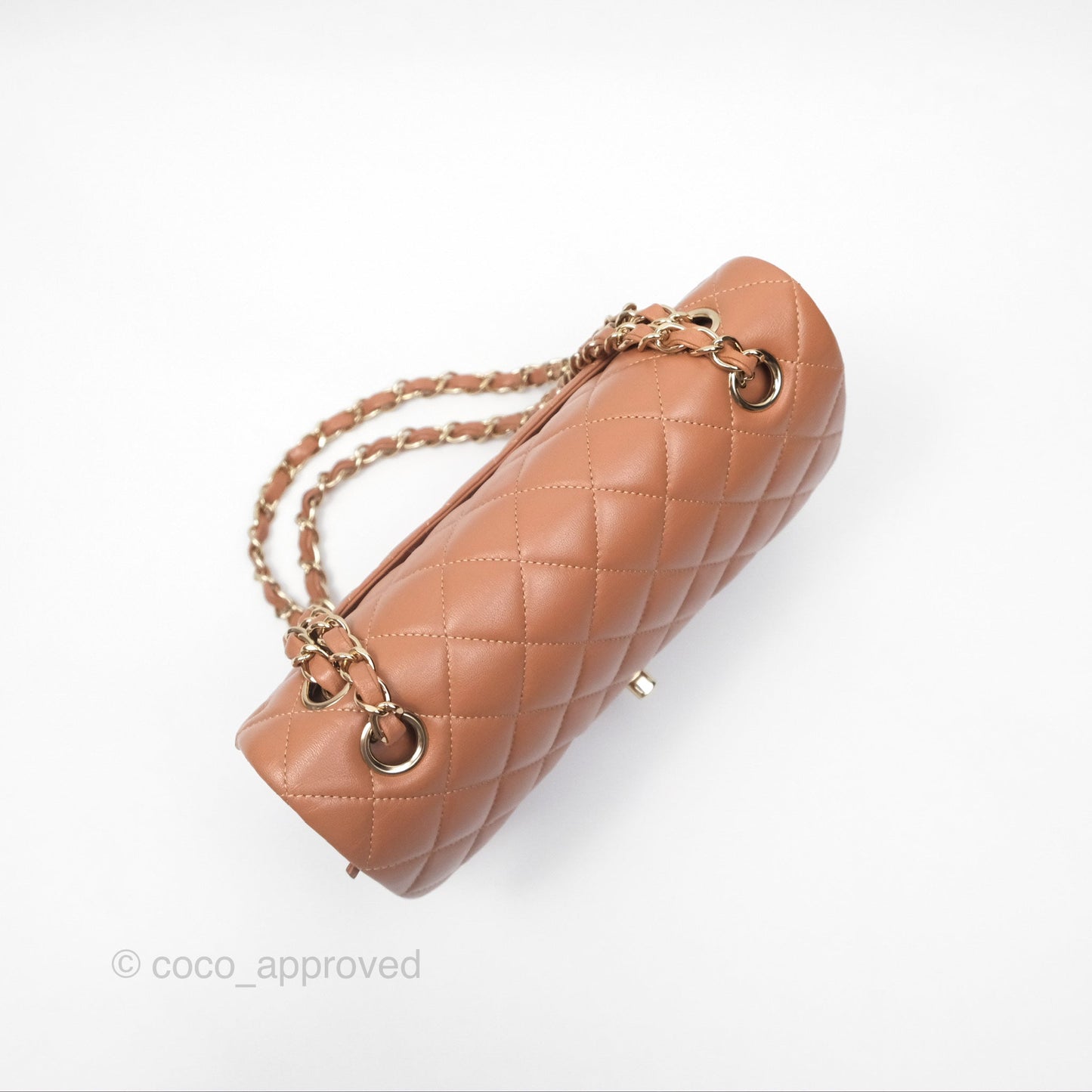 Chanel Small Classic Quilted Flap Dark Beige Caramel Lambskin Gold Hardware