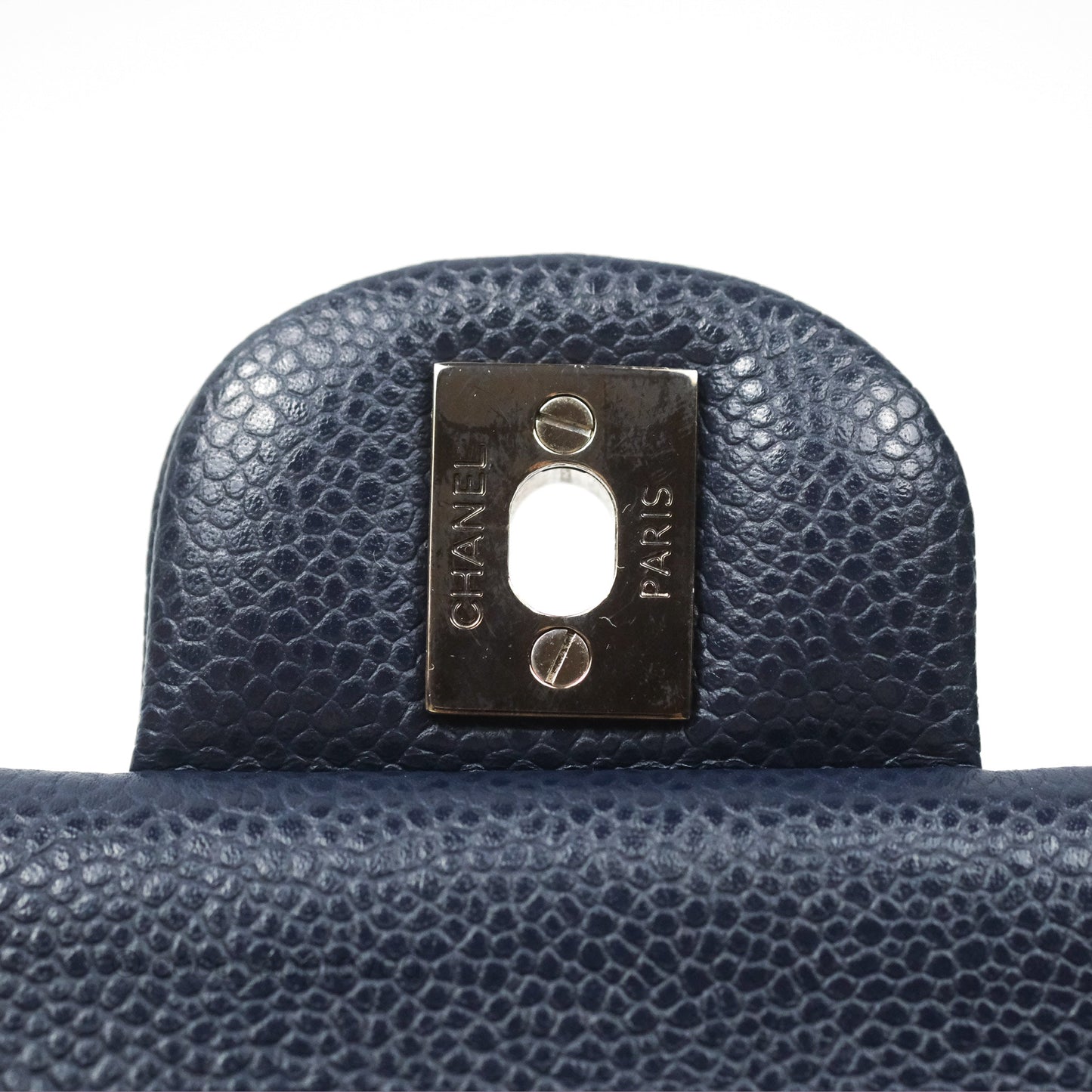 Chanel Classic M/L Medium Flap Quilted Navy Caviar Silver Hardware