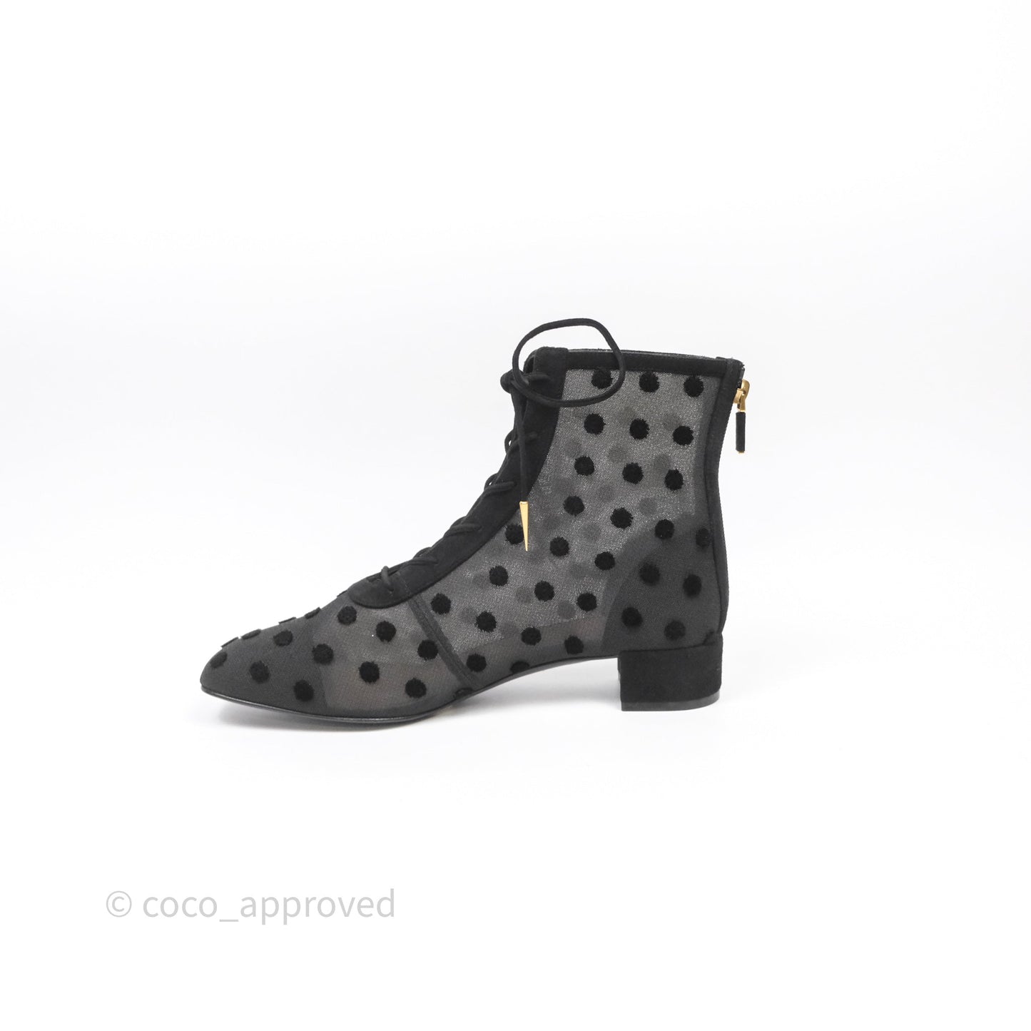 Christian Dior Mesh Polka-Dot Boots Black Size 39