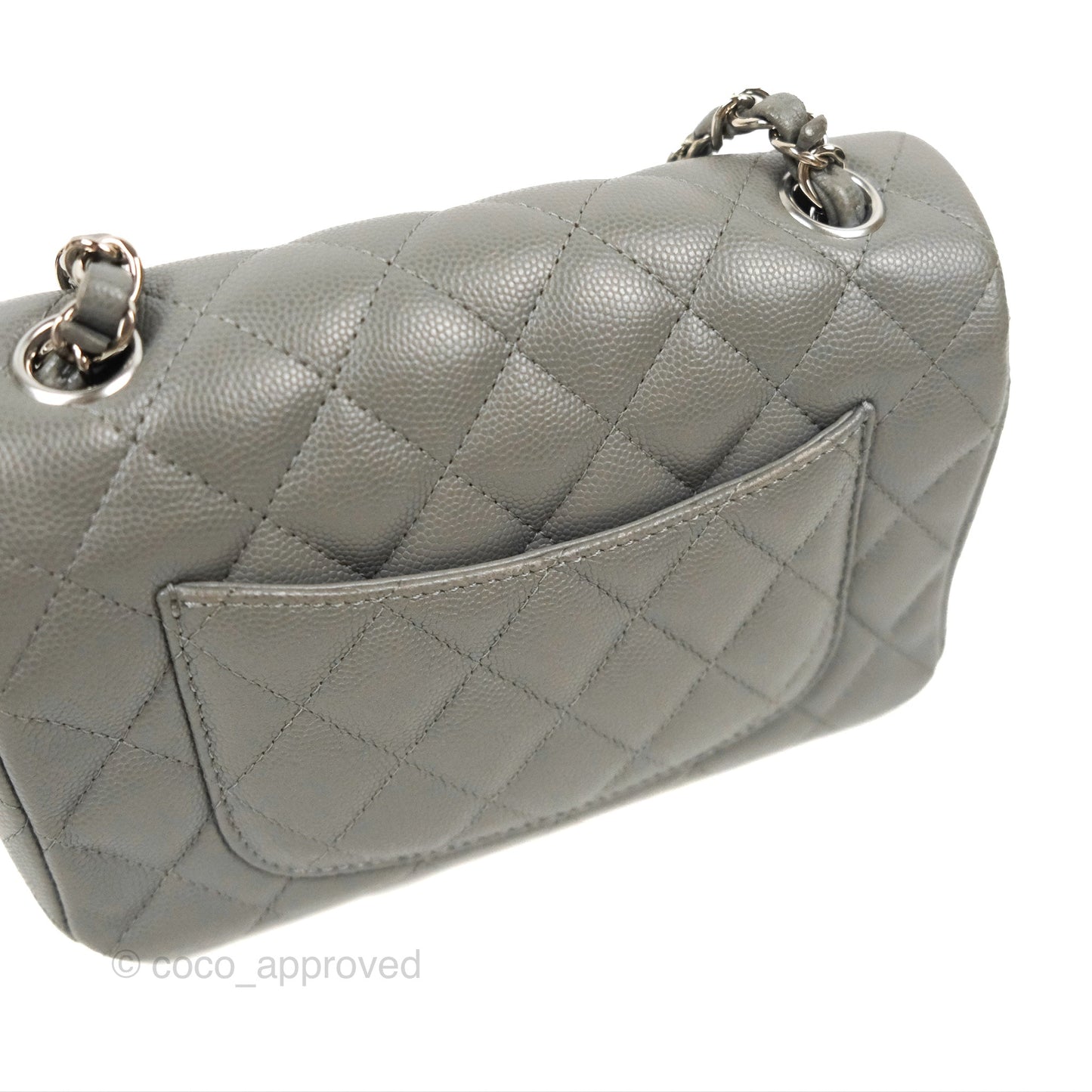 Chanel Quilted Mini Rectangular Flap Grey Caviar Silver Hardware 17B