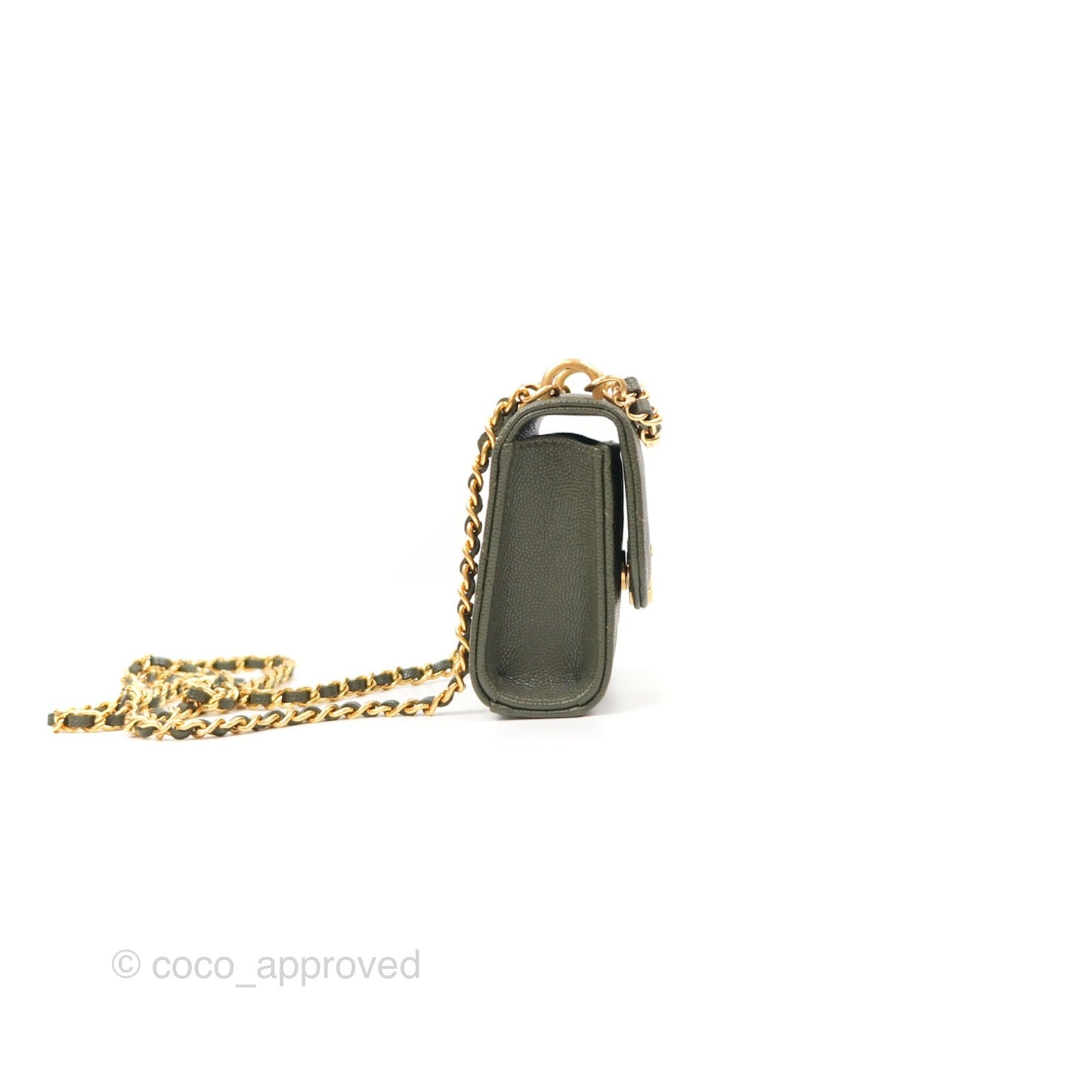 Chanel Coco First Mini Clutch On Chain Dark Olive Green Caviar Gold Hardware 22K