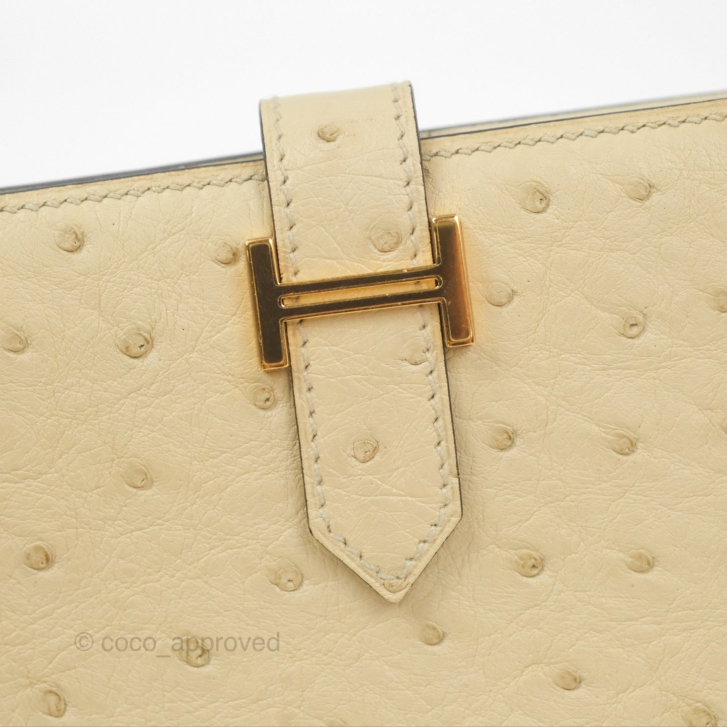 Hermes Bearn Compact Wallet Parchemin Autruche Gold Hardware
