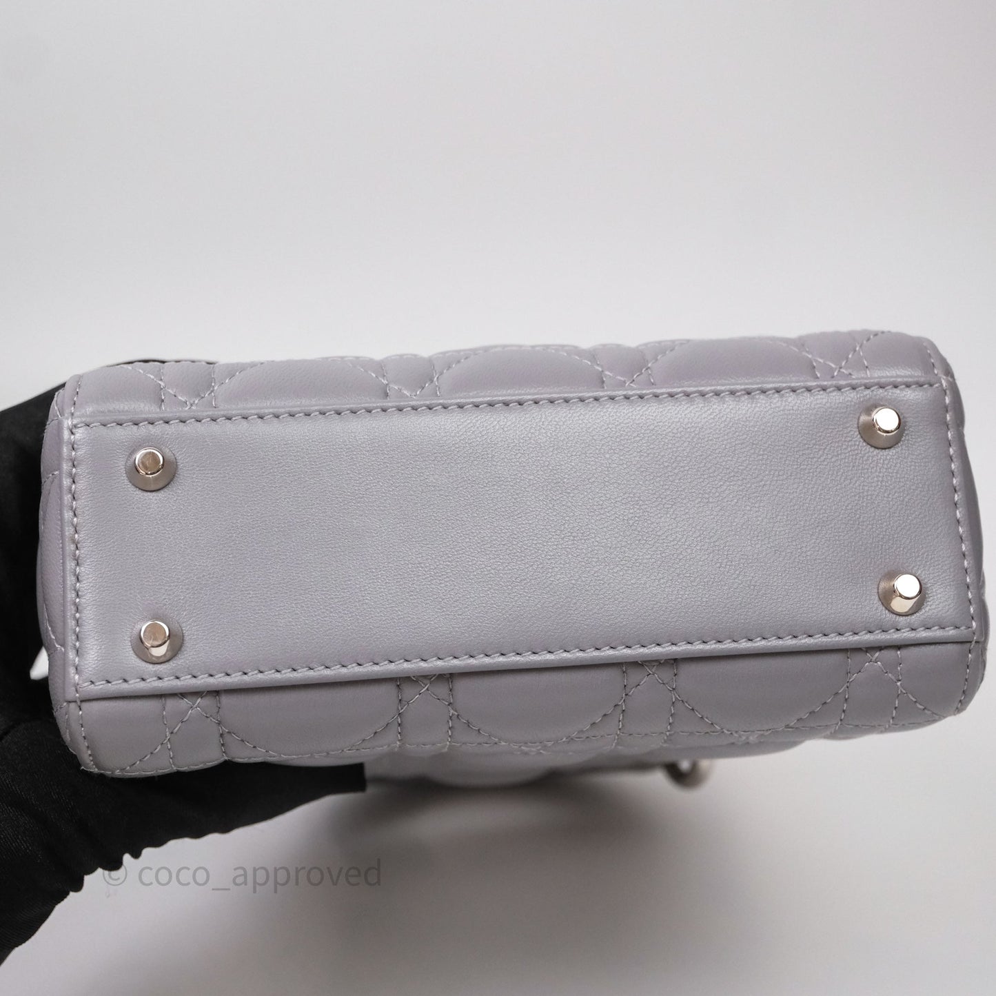 Christian Dior Mini Lady Dior Lambskin Cannage Grey Silver Hardware