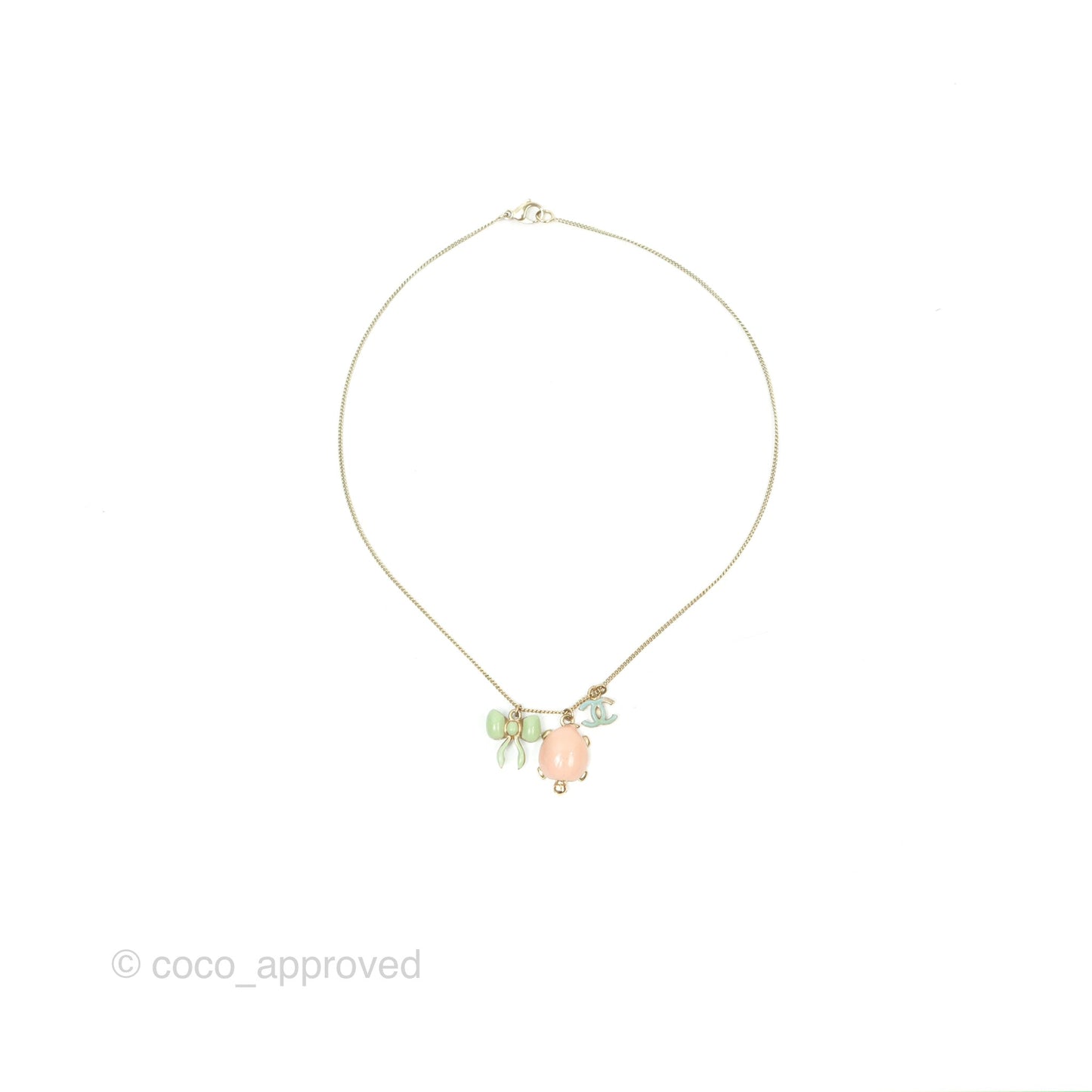 Chanel Turtle Ribbon CC Charms Necklace Gold Tone 06P
