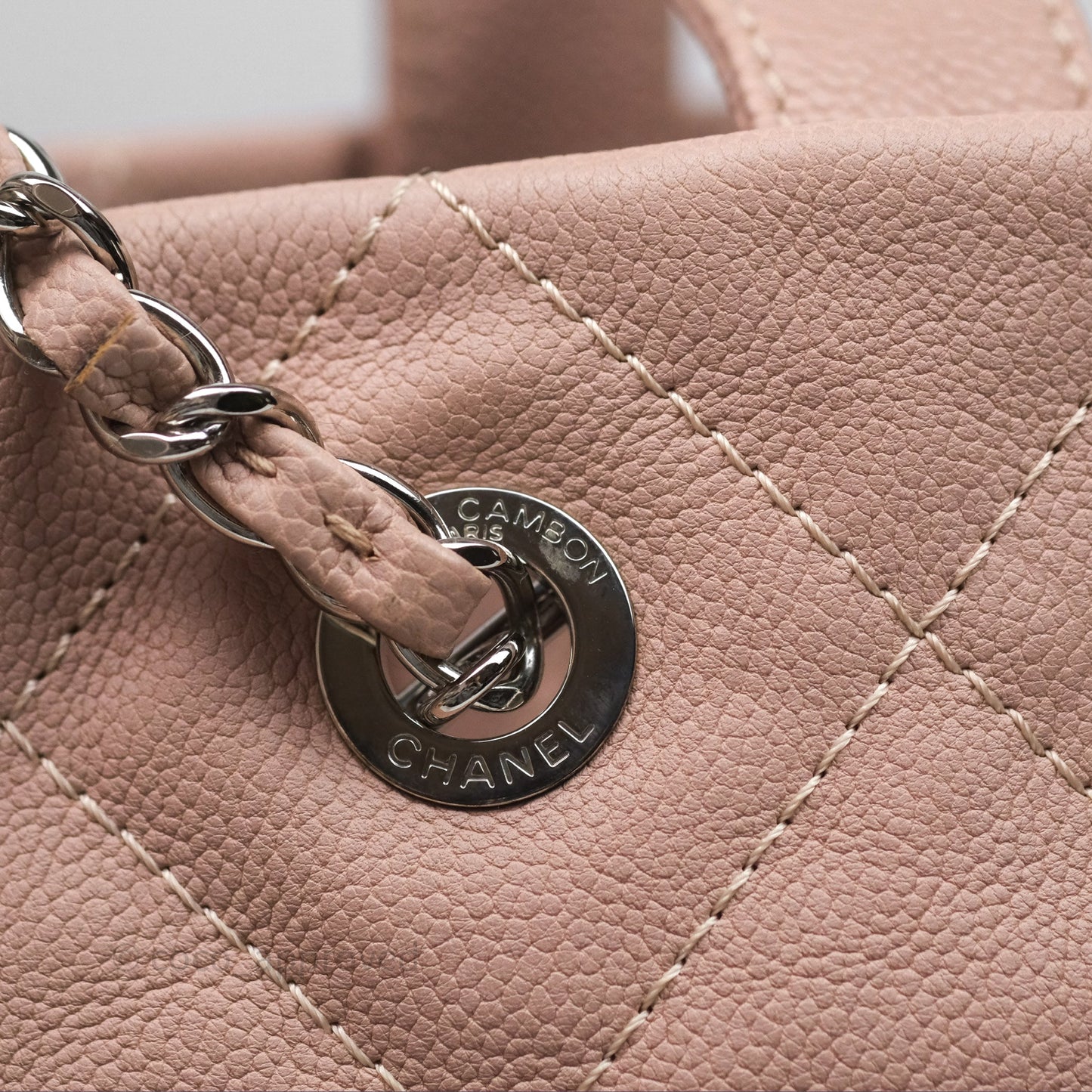 Chanel Quilted Tote Bag Pink Caviar Silver Hardware