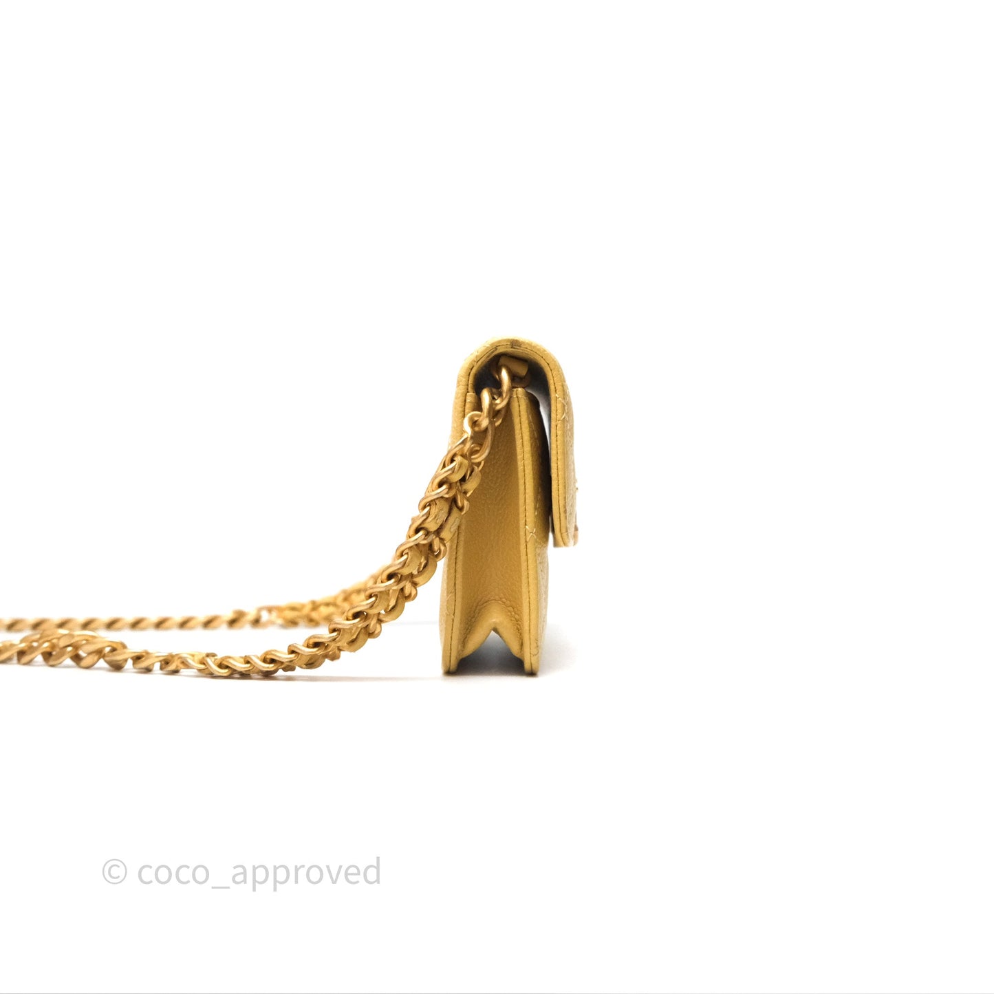 Chanel Mini Clutch With Chain Yellow Caviar Aged Gold Hardware