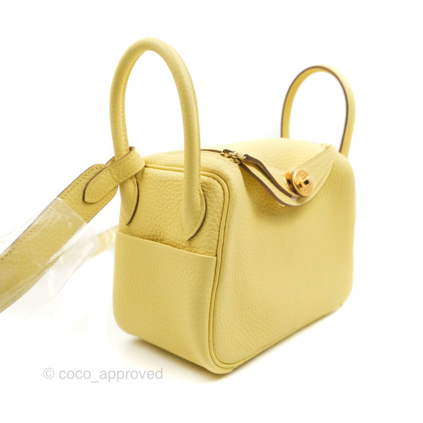 Hermès Mini Lindy 20 Taurillon Jaune Poussin Clemence Gold Hardware