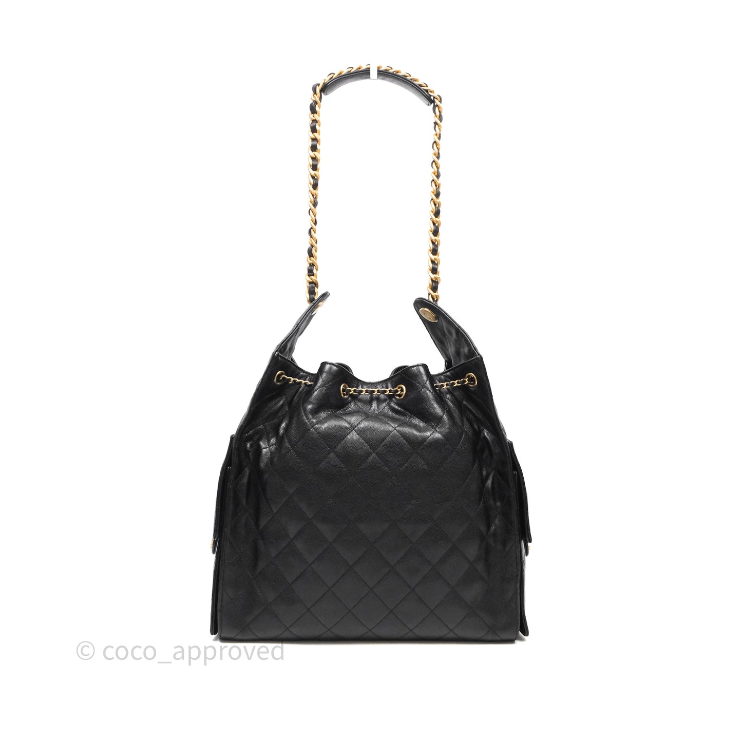 Chanel 25 Medium Black Caviar Aged Gold Hardware