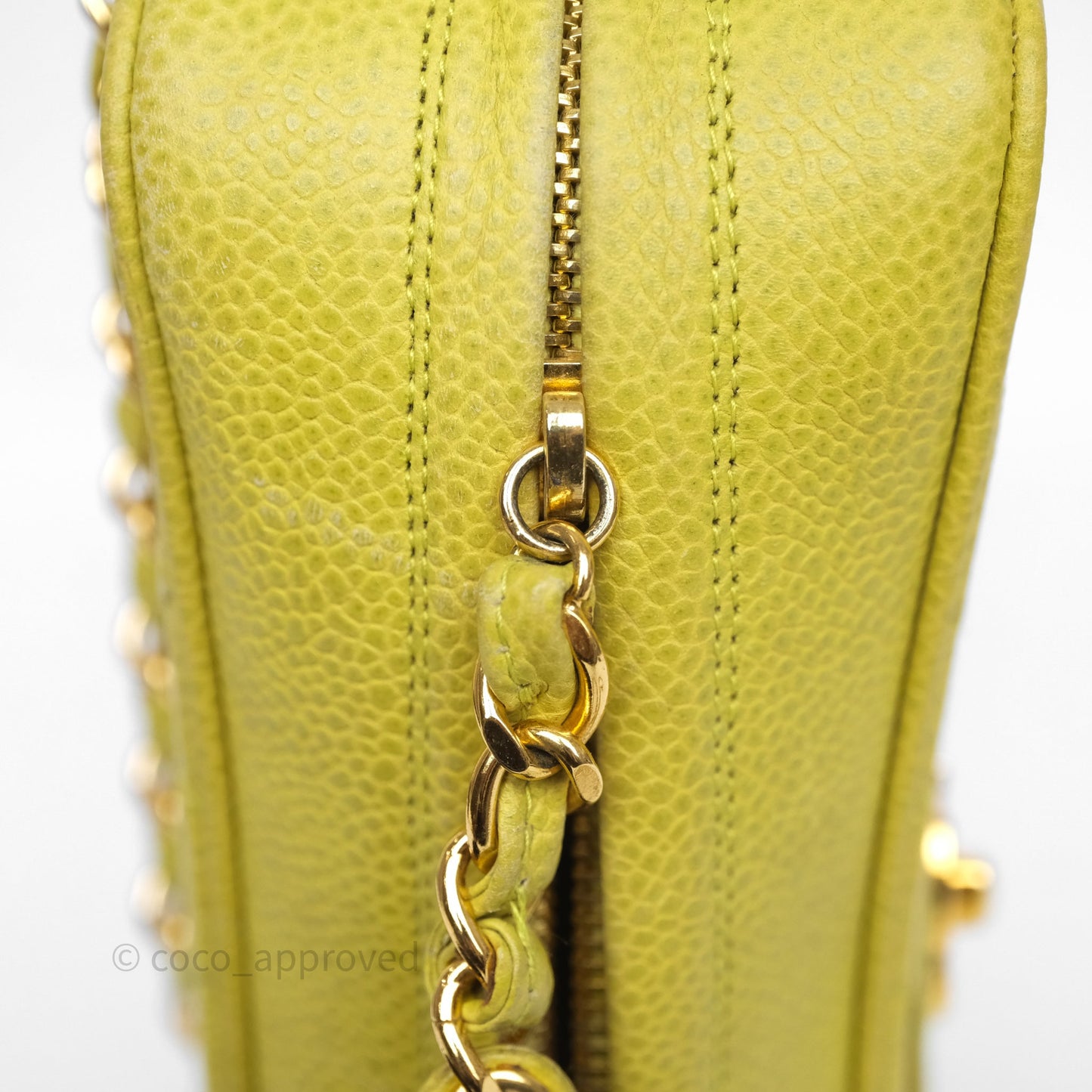 Chanel Vintage Quilted Camera Bag Green Yellow Caviar Gold Hardware