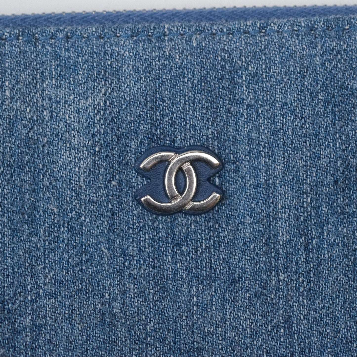 Chanel 22 Small Pearl Studded Denim Silver Hardware
