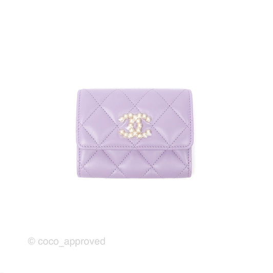 Chanel Flap Coin Purse Pearl CC Lilac Lambskin Gold Hardware