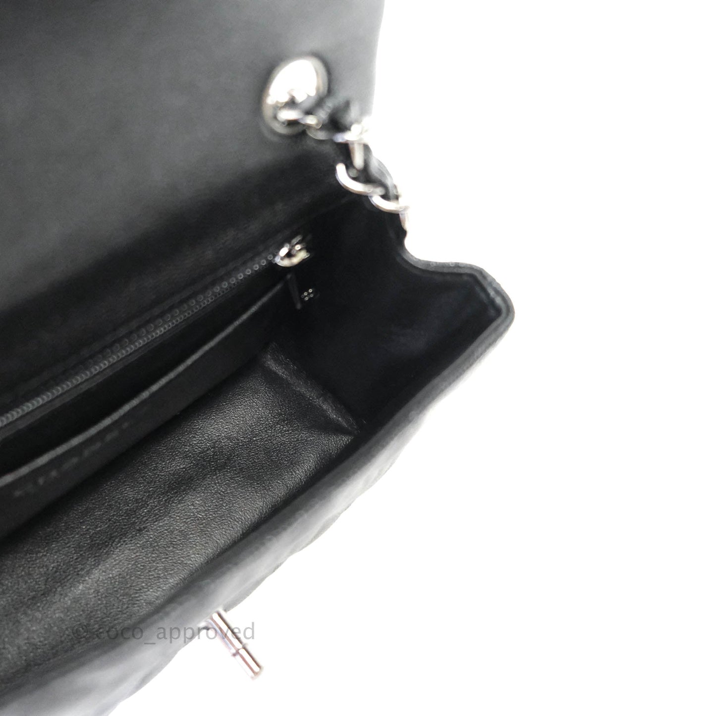 Chanel Classic Quilted Mini Rectangular Flap Iridescent Black Caviar Gun Metal 18C