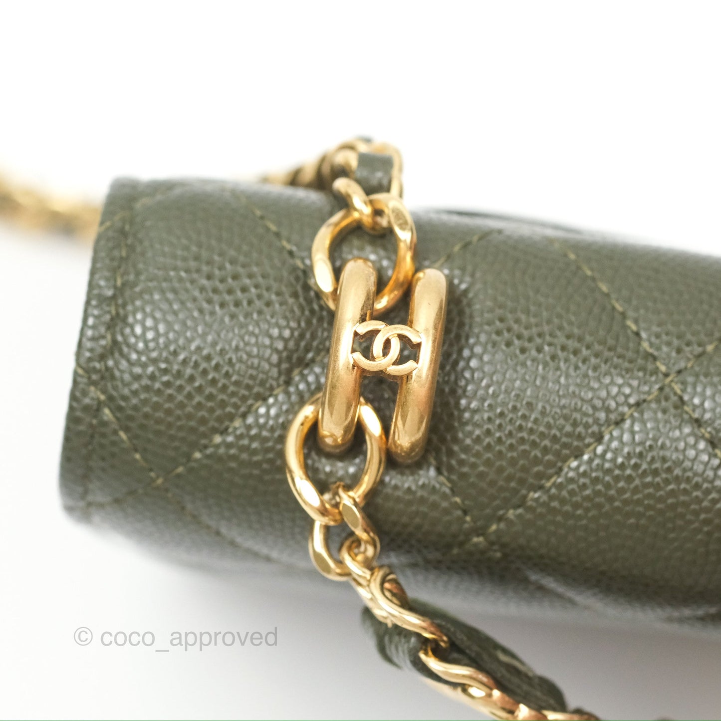 Chanel Coco First Wallet On Chain WOC Dark Olive Green Caviar Gold Hardware 22K