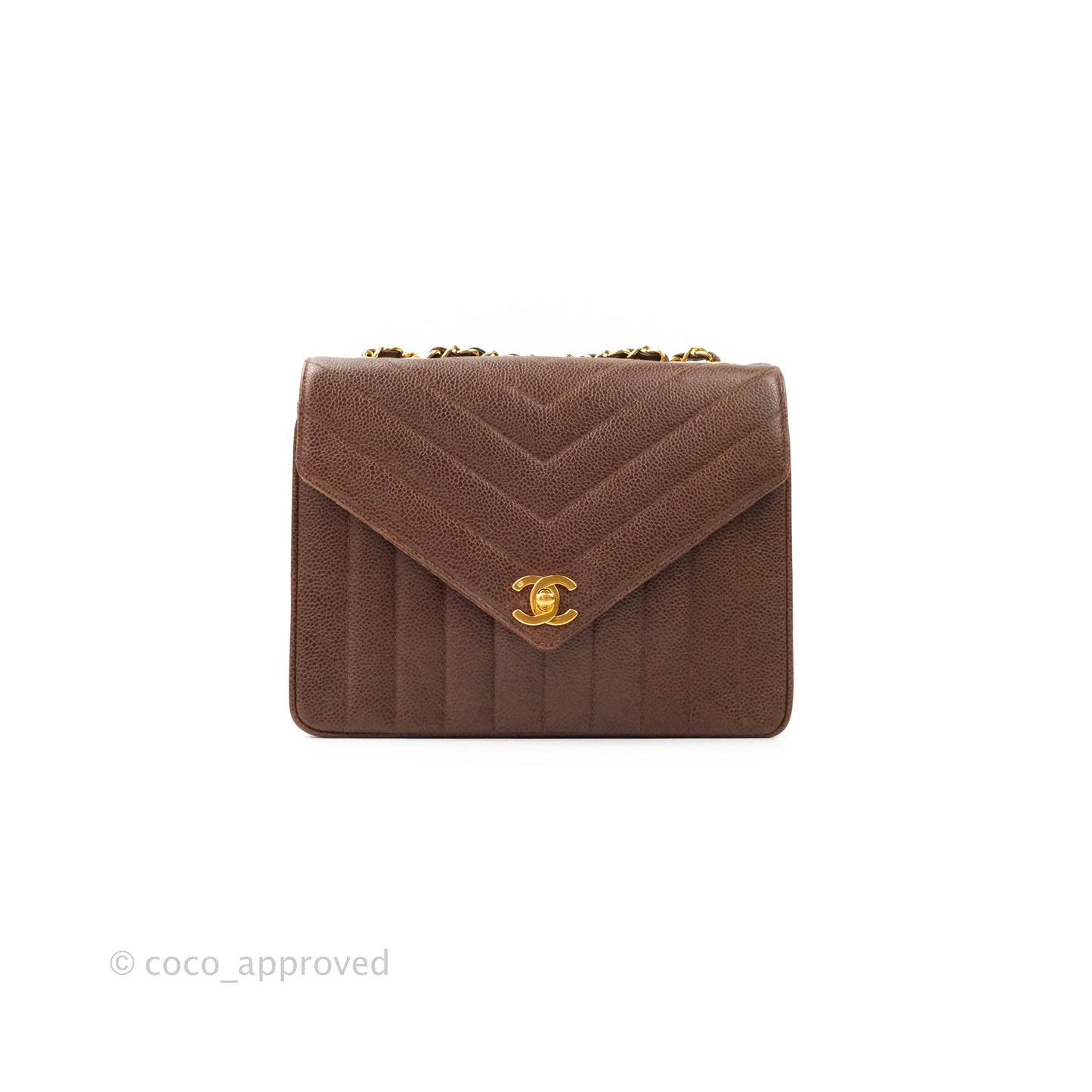 Chanel Vintage Caviar Chevron Flap Bag 24K Brown Gold Hardware
