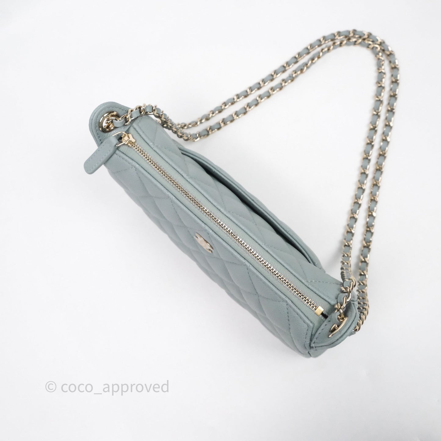 Chanel Clutch on Chain Tiffany Green Caviar Gold Hardware