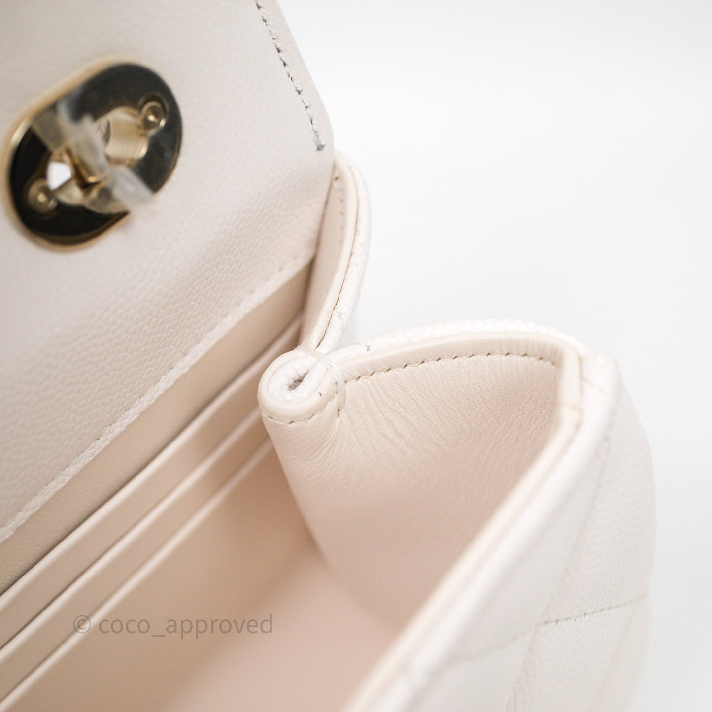Chanel Small Coco Lady Quilted Flap Bag With Top Handle White Calfskin Gold Hardware