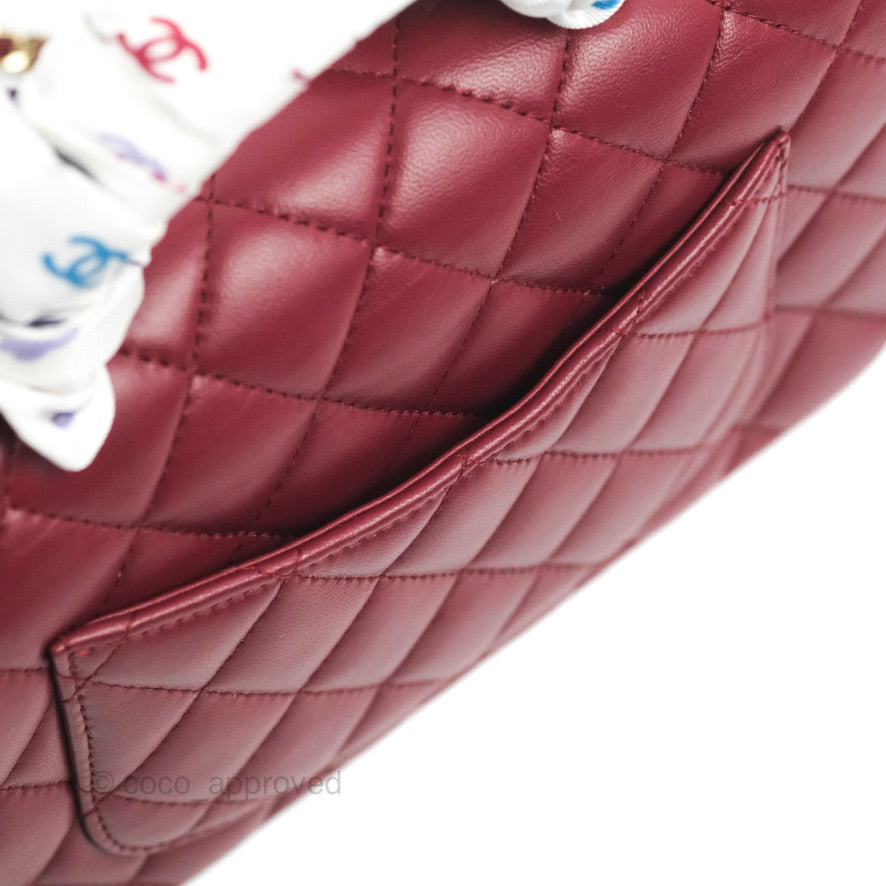 Chanel Top Handle Mini Rectangular Flap Bag Burgundy Lambskin Gold Hardware