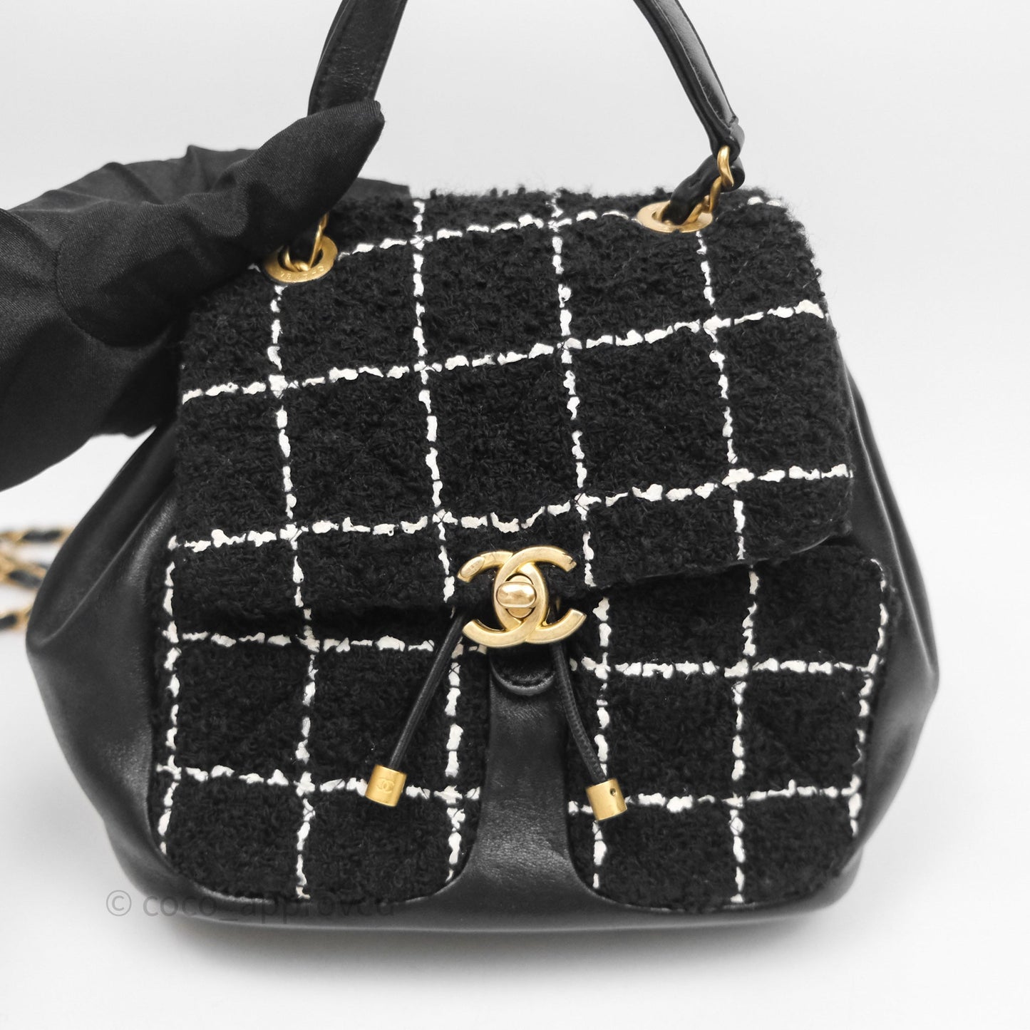 Chanel Duma Backpack Black Tweed Aged Gold Hardware