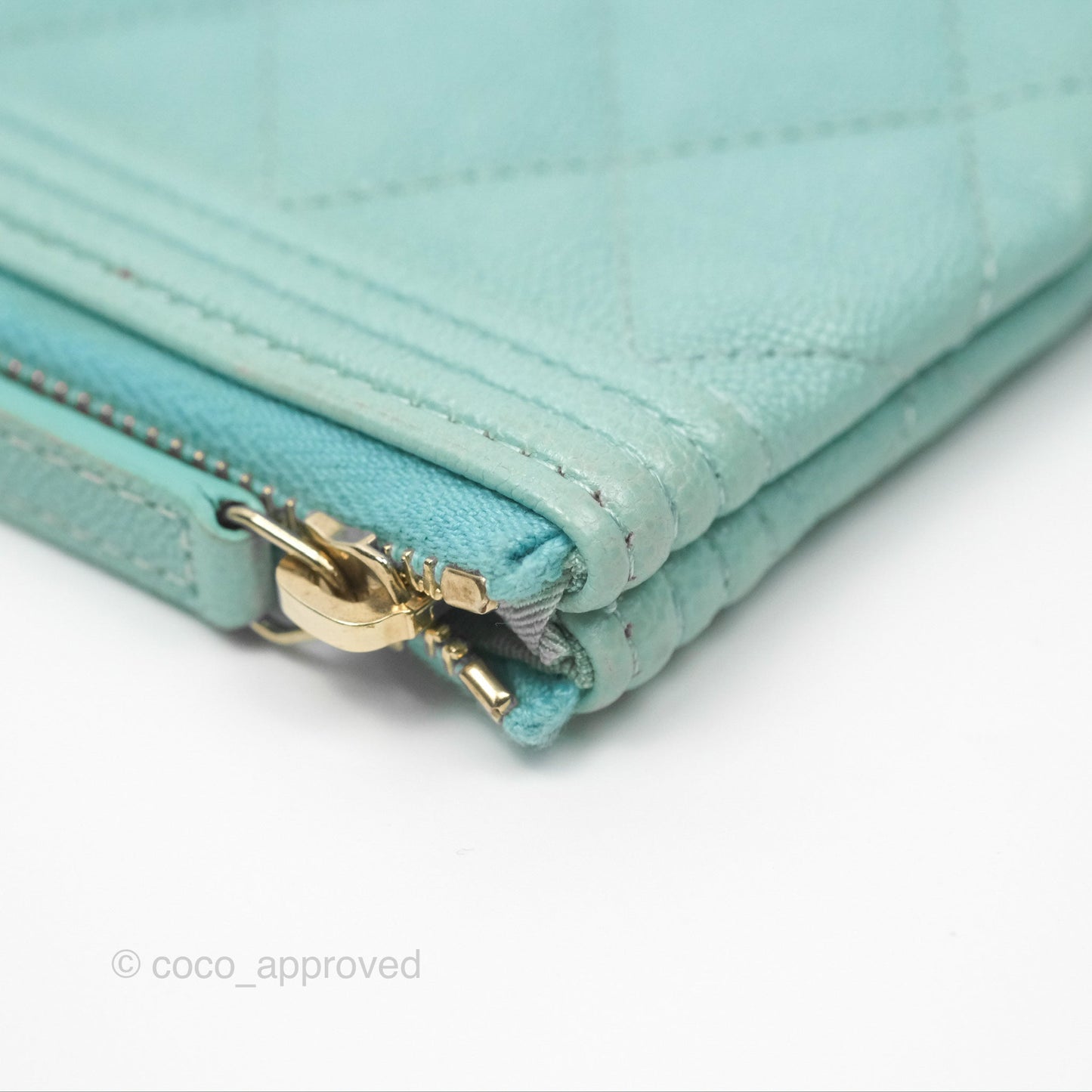 Chanel Medium O Case Boy Tiffany Blue Caviar Gold Hardware