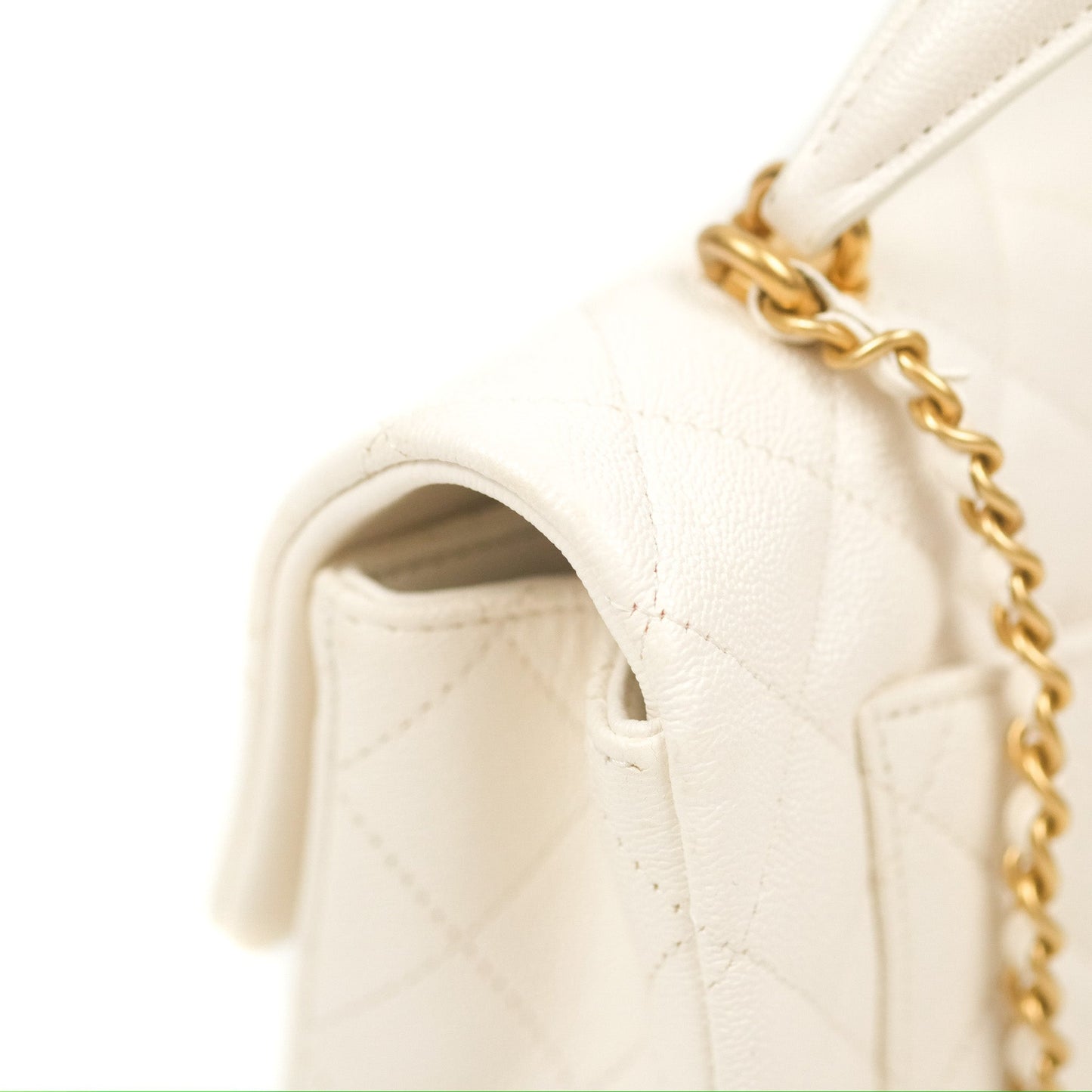 Chanel Top Handle Mini Rectangular Flap Bag White Caviar Gold Hardware