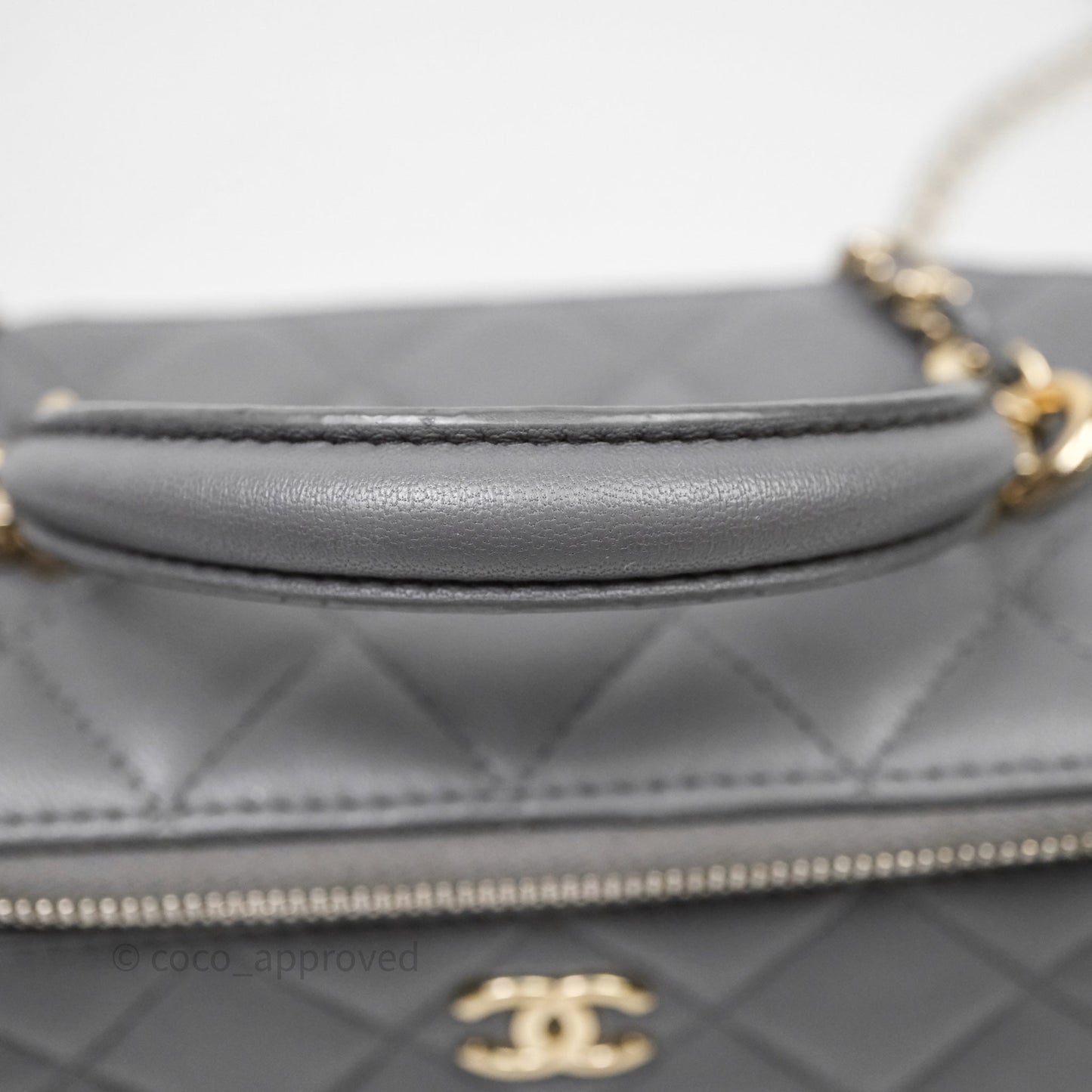 Chanel Vanity Rectangular Top Handle Grey Lambskin Gold Hardware