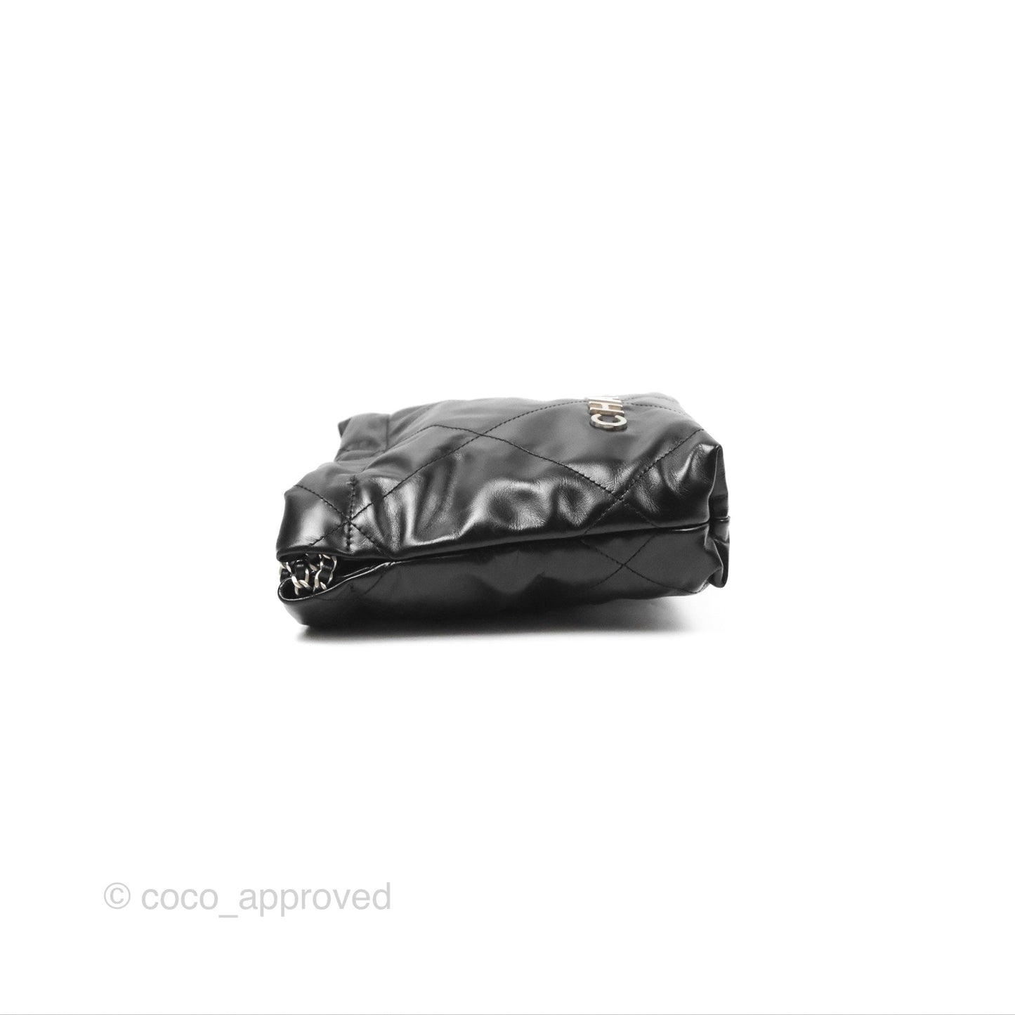Chanel 22 Mini Bag Black Shiny Crumpled Calfskin Matte Silver Hardware