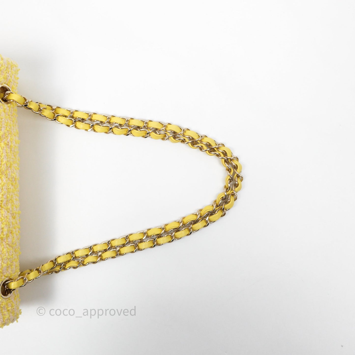 Chanel Classic M/L Medium Flap Quilted Yellow Tweed Gold Hardware