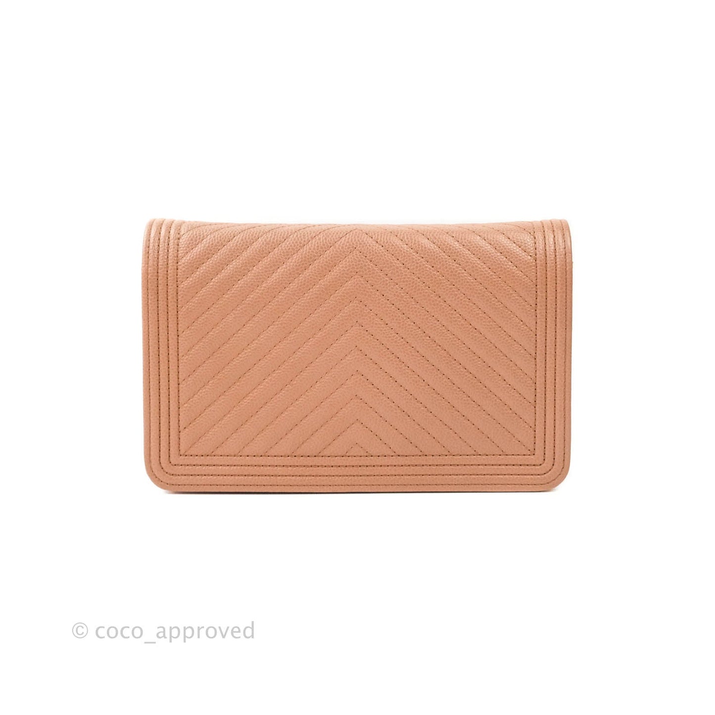 Chanel Chevron Boy Wallet on Chain WOC Dark Beige Caviar Antique Gold Hardware