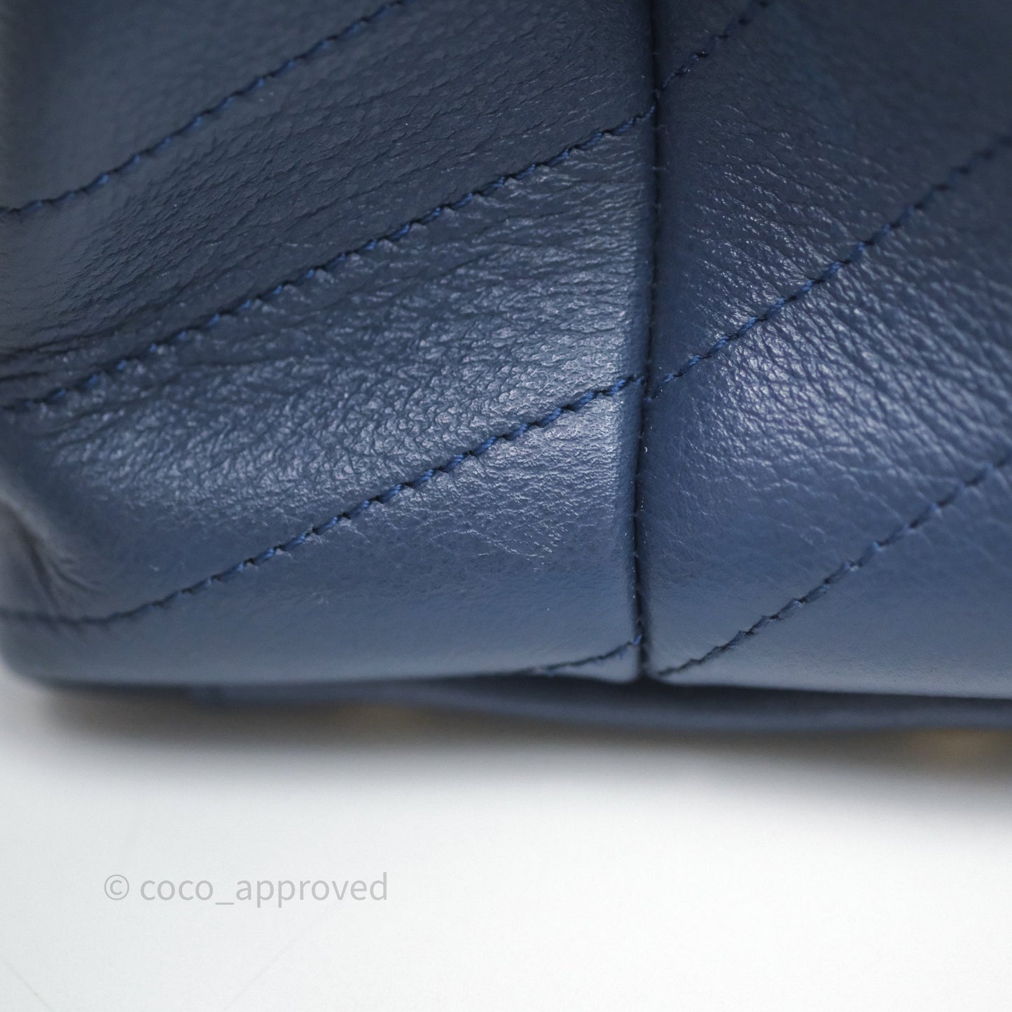 Chanel Small Chevron Python Chic Top Handle Flap Blue Calfskin Gold Hardware