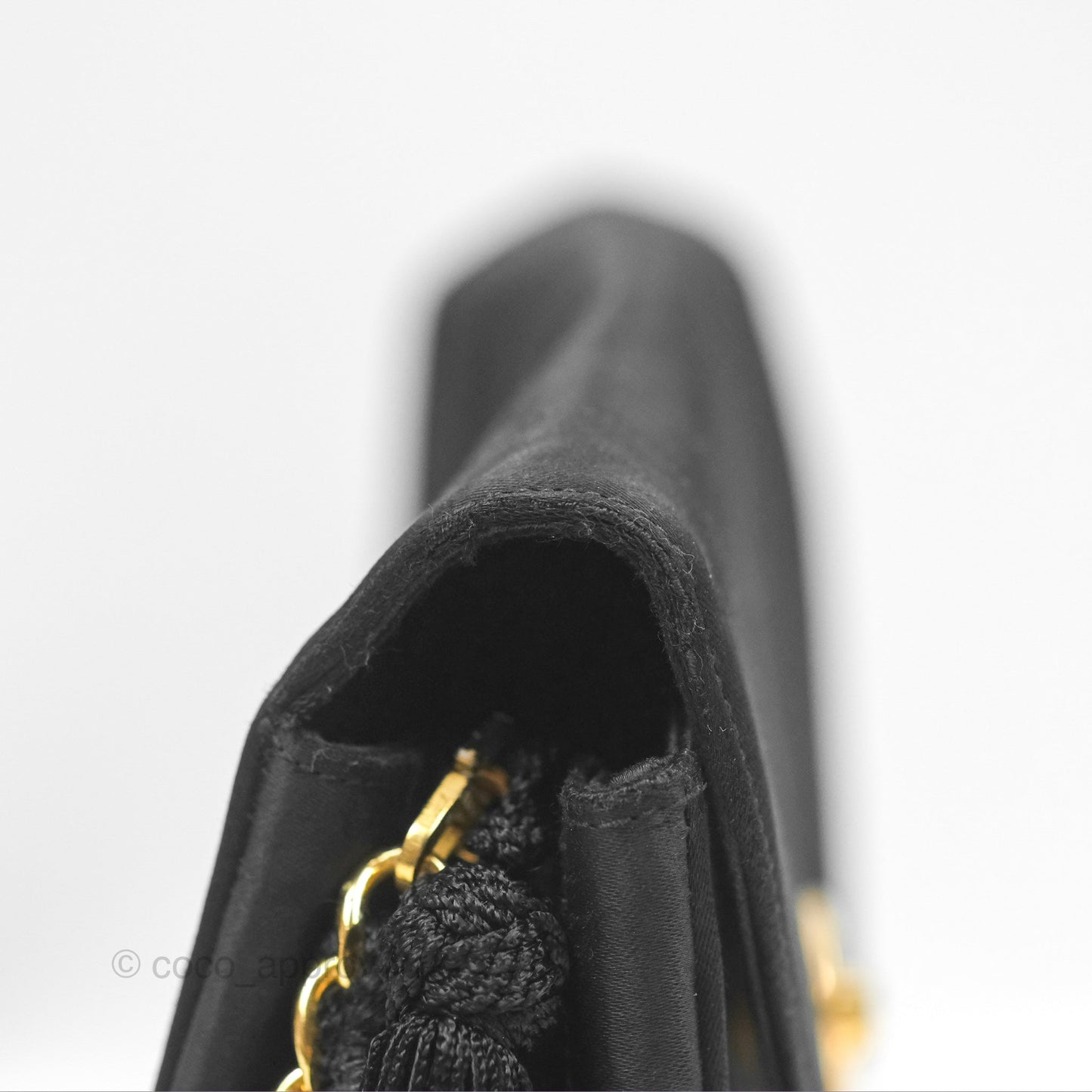 Chanel Vintage Half Moon Tassel Flap Black Satin 24K Gold Hardware