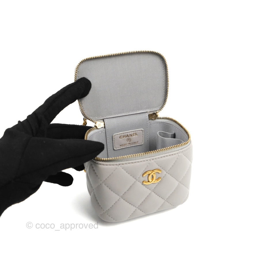 Chanel Mini Top Handle Vanity With Chain Grey Lambskin Aged Gold Hardware