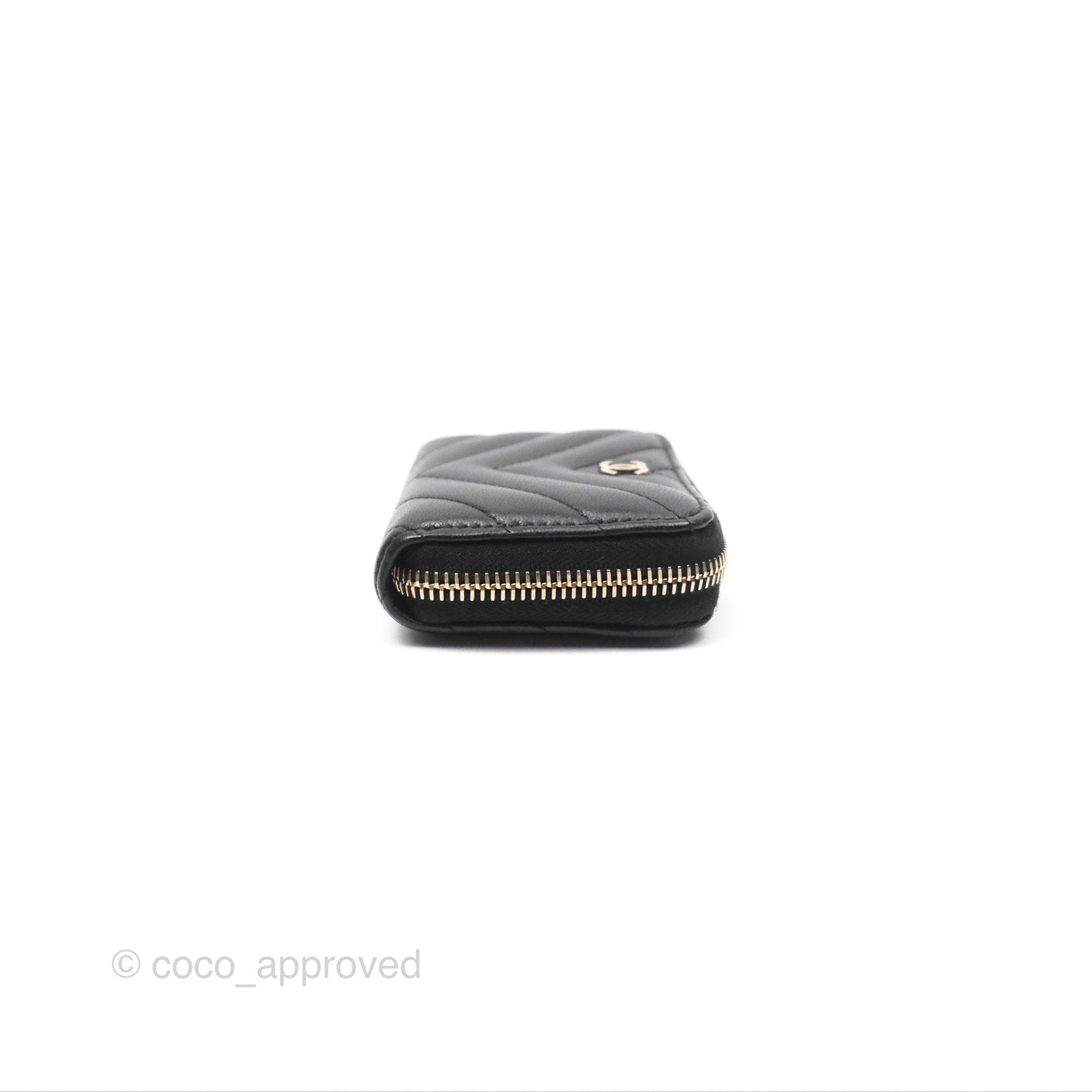 Chanel Chevron Zipped Coin Purse Black Lambskin Gold Hardware