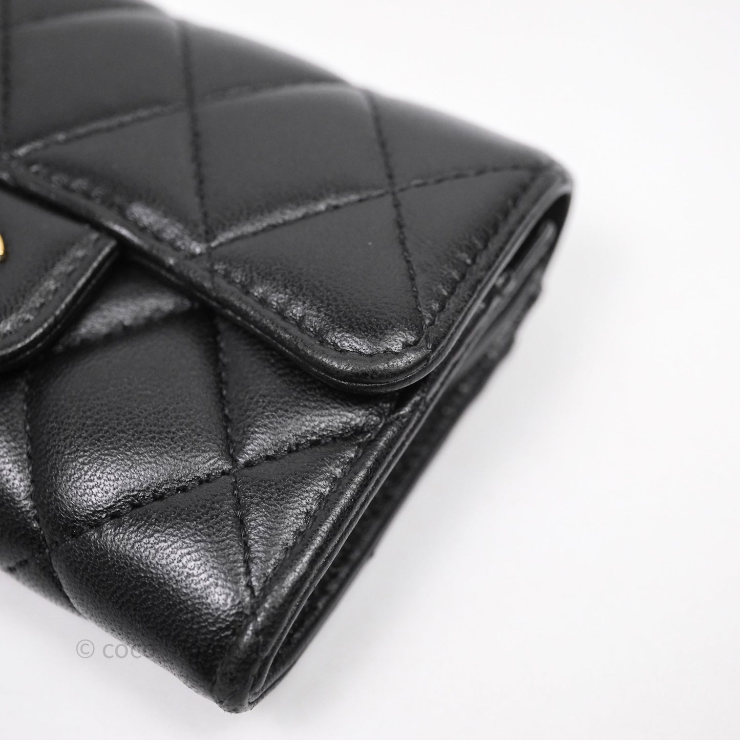 Chanel Quilted Flap Card Holder Black Lambskin Gold Hardware