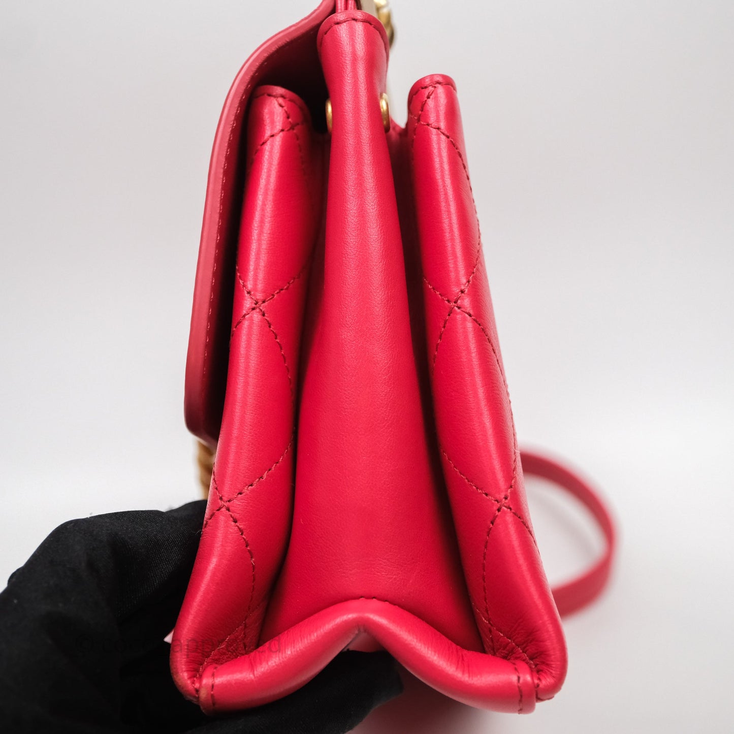 Chanel Small Coco Luxe Flap Bag Red Calfskin Aged Gold Hardware