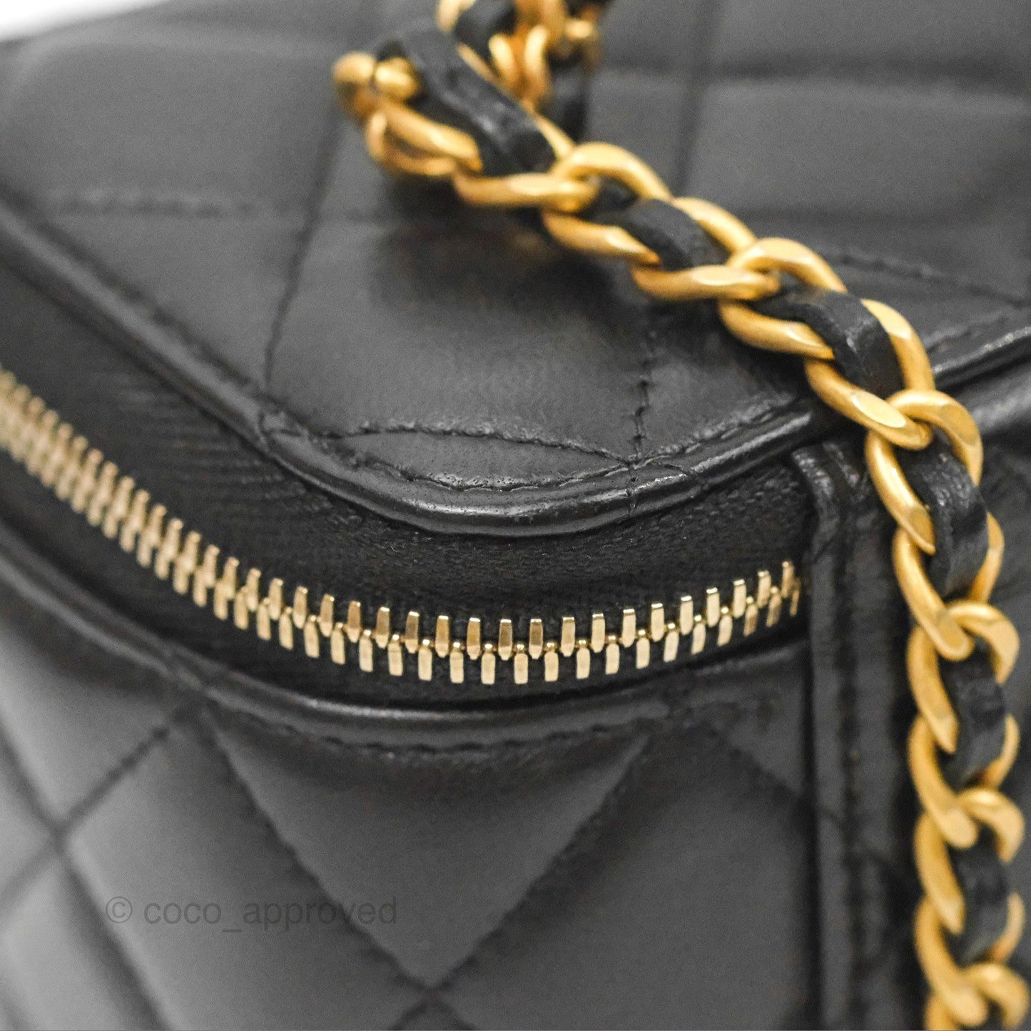 Chanel Vanity Rectangular with Top Handle Black Lambskin Aged Gold Hardware