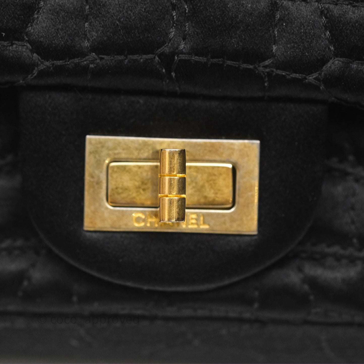 Chanel 2.55 Reissue East West Double Flap Black Satin Croc Aged Gold Hardware